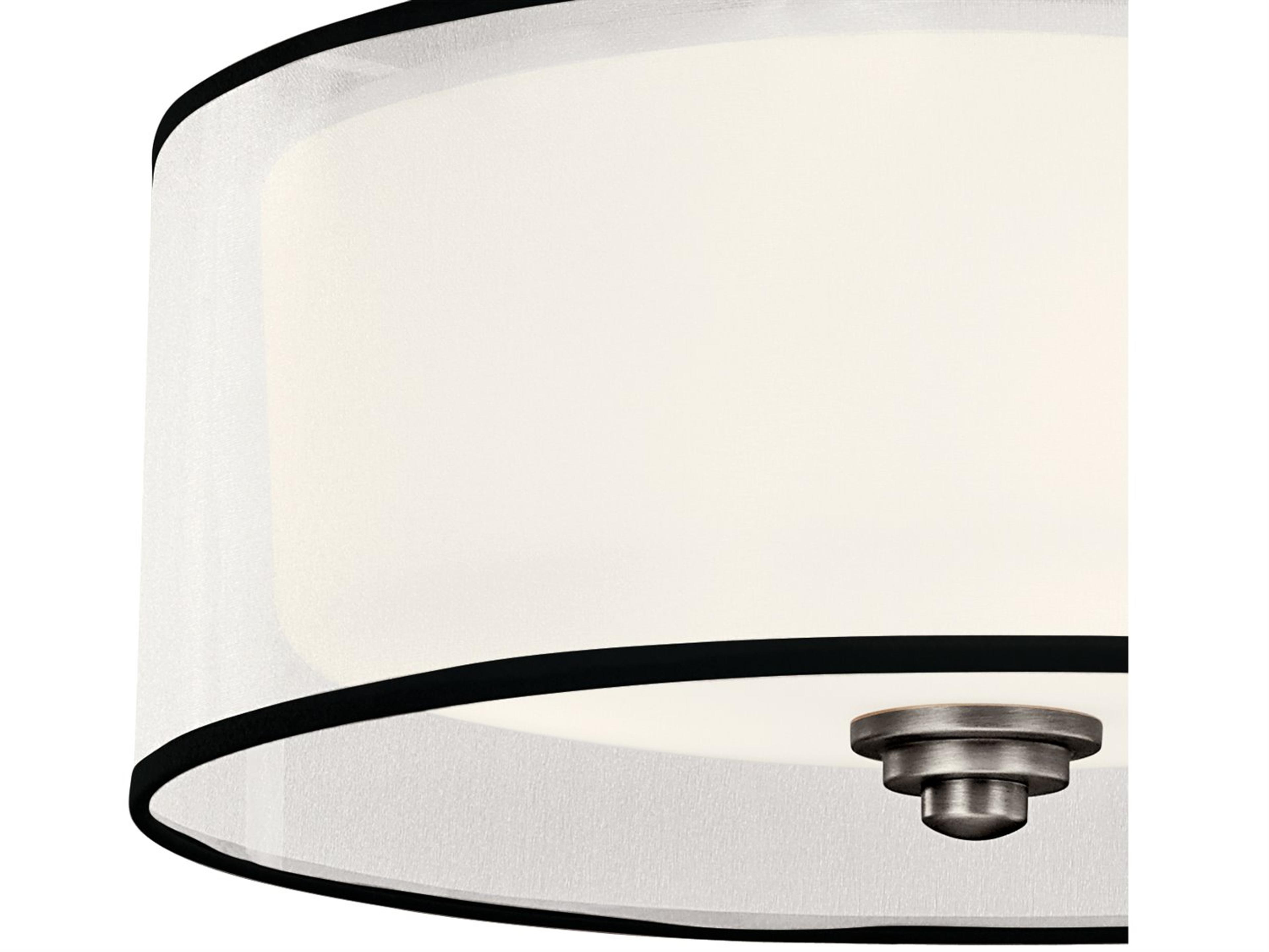 Kichler Lacey 3-Light Antique Pewter Glass Cylinder Drum Semi Flush Mount