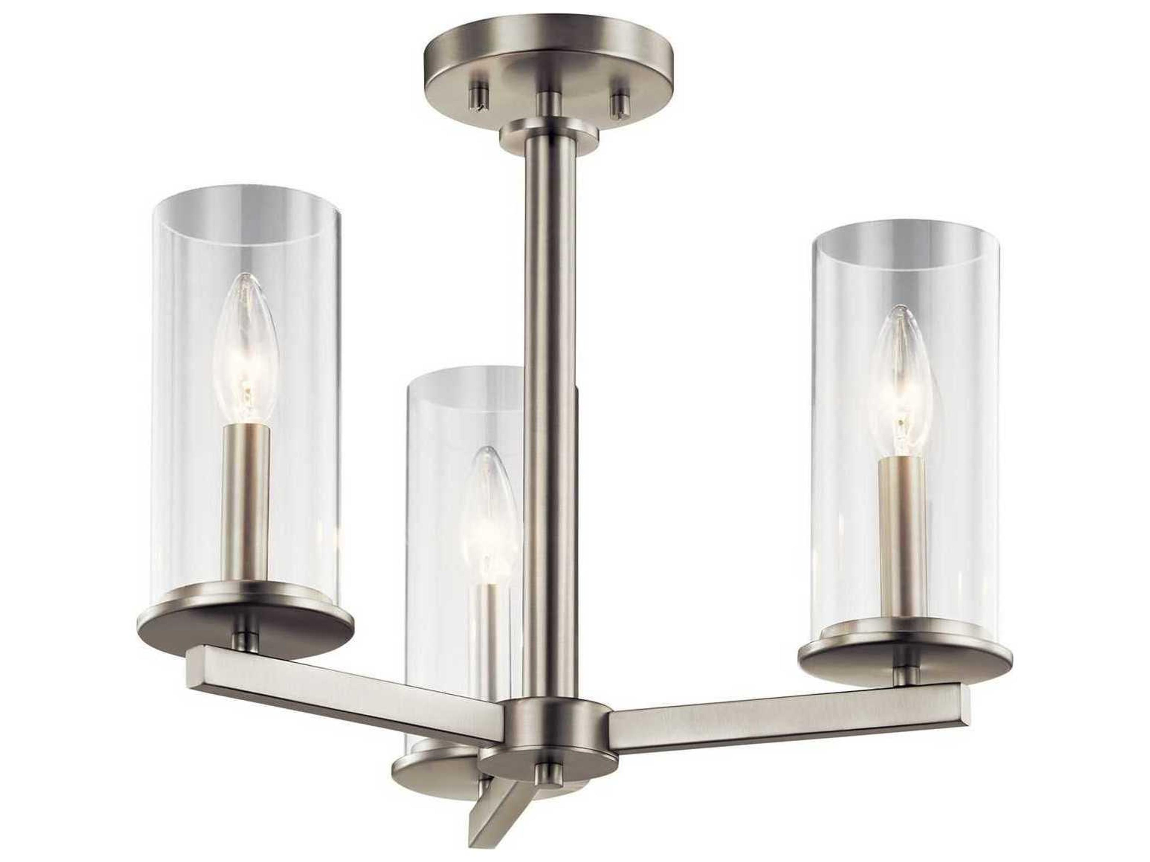 Kichler Crosby 3-Light Brushed Nickel Glass Cylinder Pendant