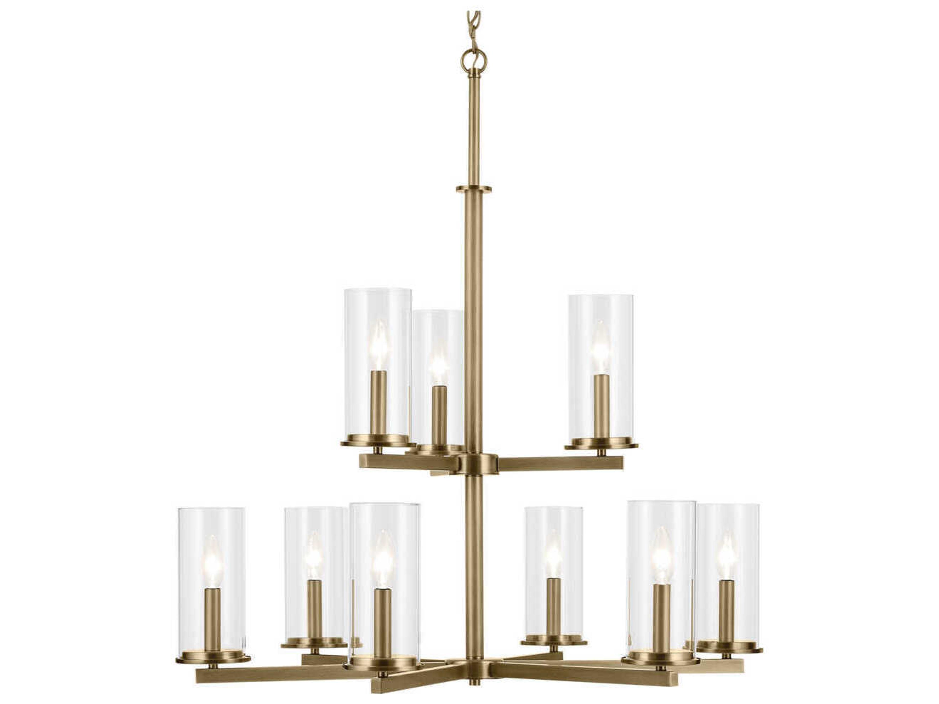 Kichler Crosby 9-Light Natural Brass Candelabra Cylinder Tiered Chandelier