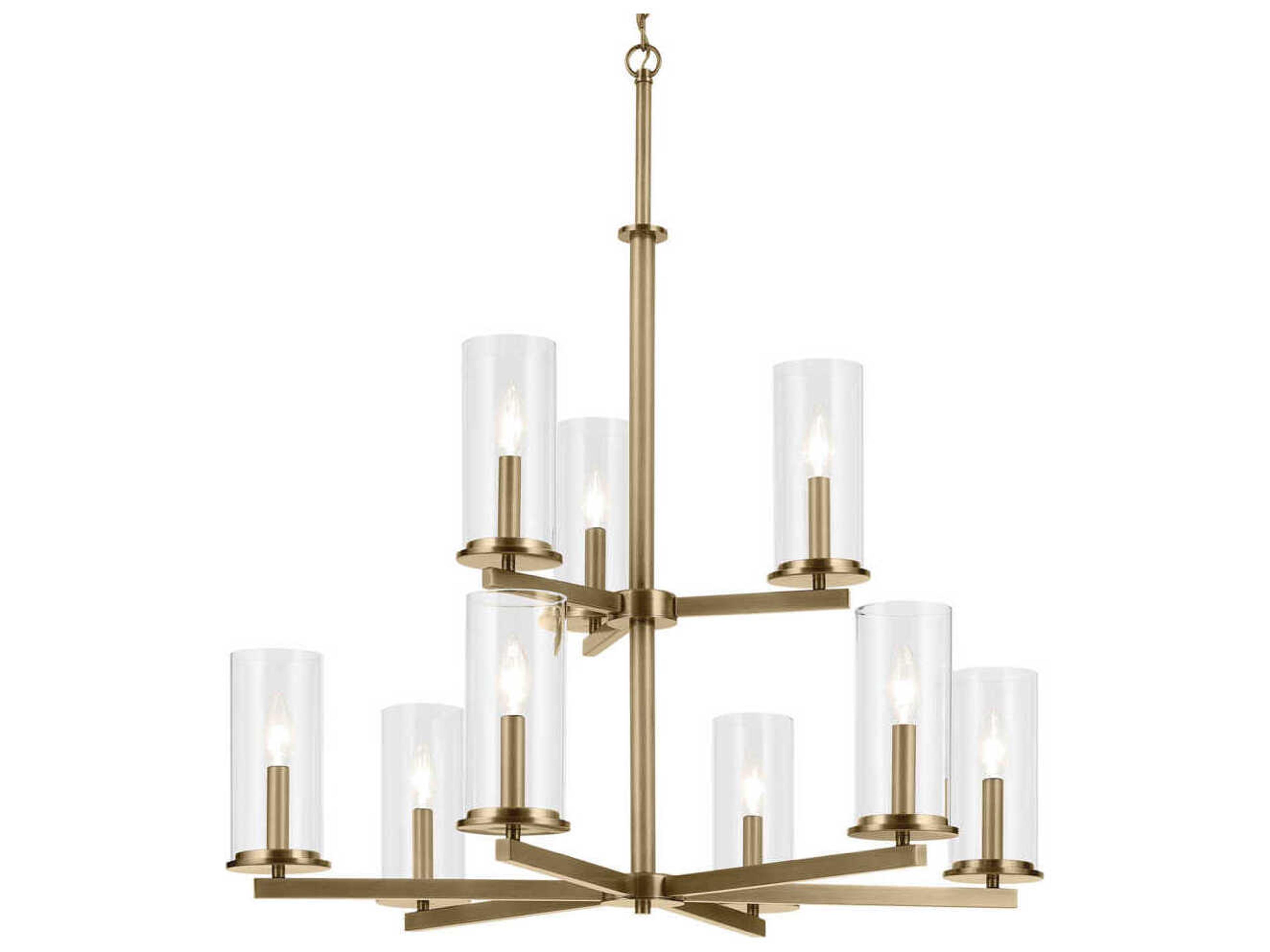 Kichler Crosby 9-Light Natural Brass Candelabra Cylinder Tiered Chandelier