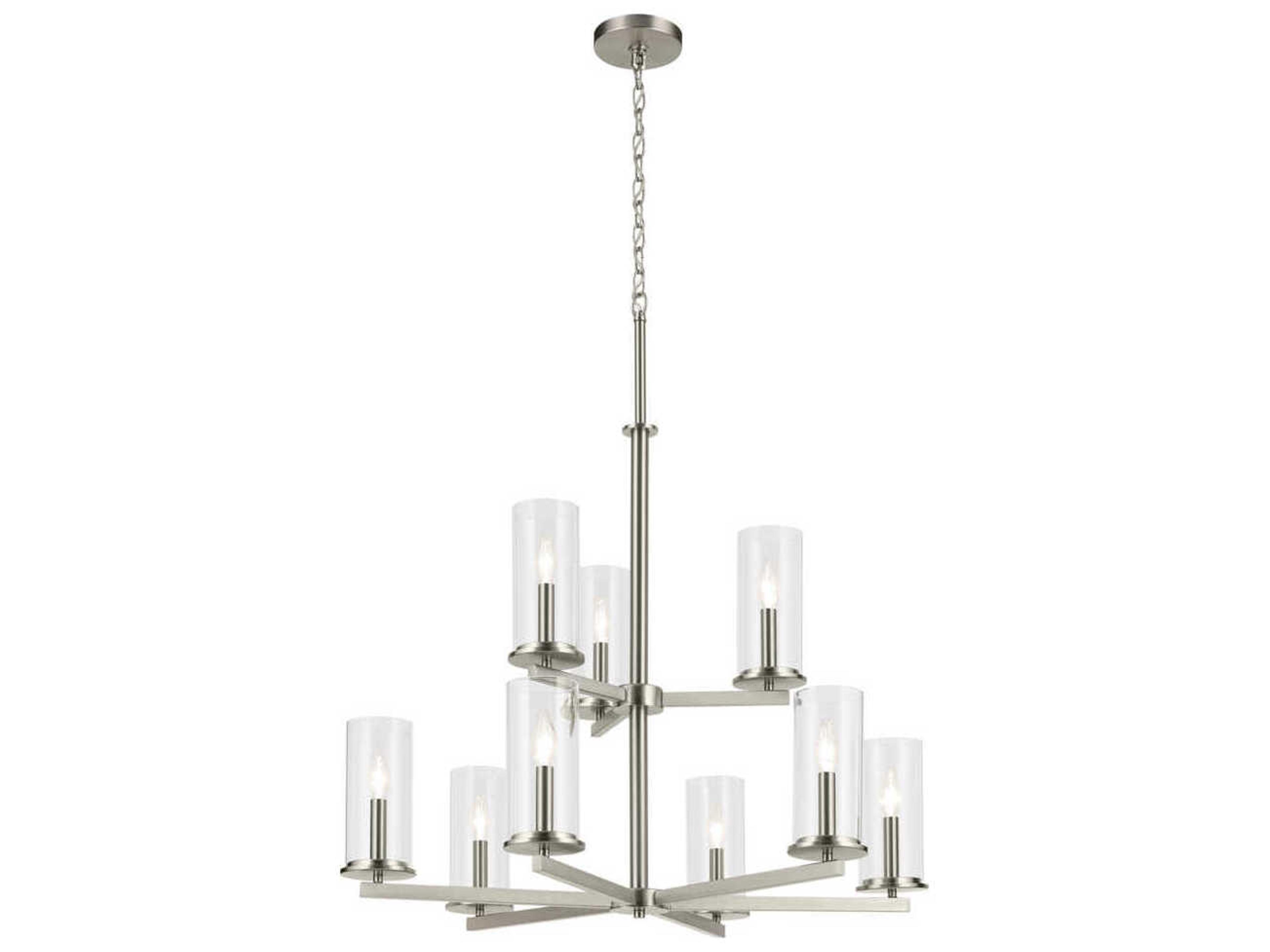 Crosby 9-Light Brushed Nickel Candelabra Cylinder Tiered Chandelier