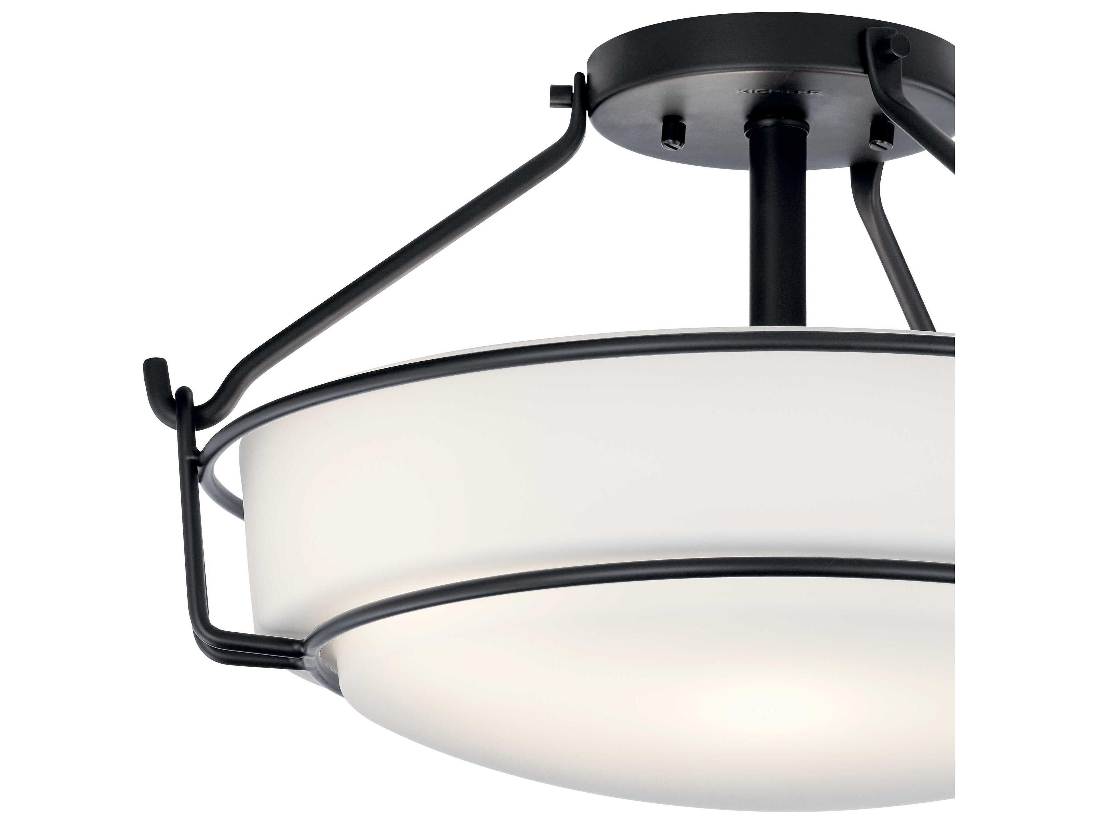 Kichler Alkire 3-Light Black Glass Bowl Semi Flush Mount