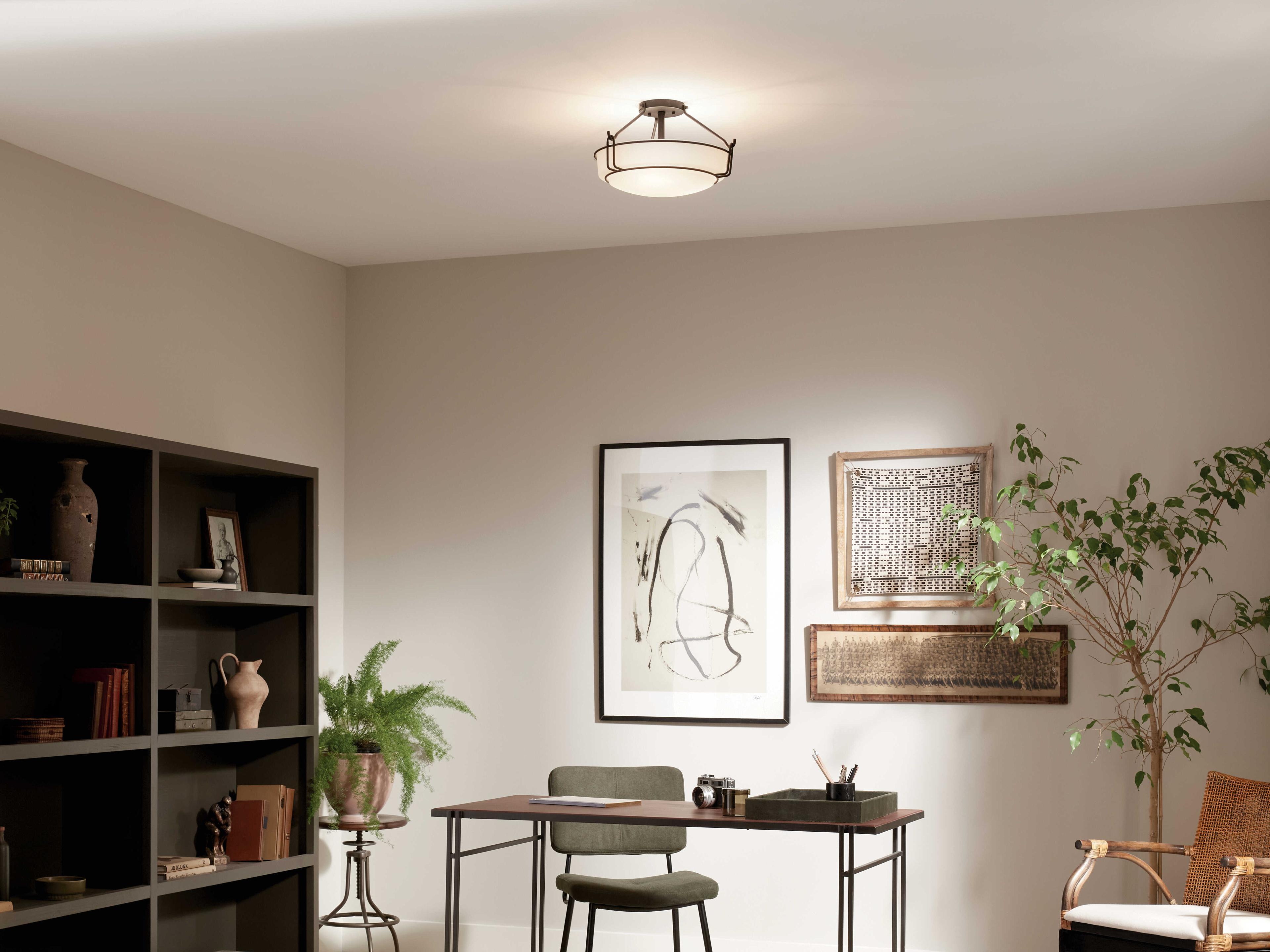 Kichler Alkire 3-Light Black Glass Bowl Semi Flush Mount