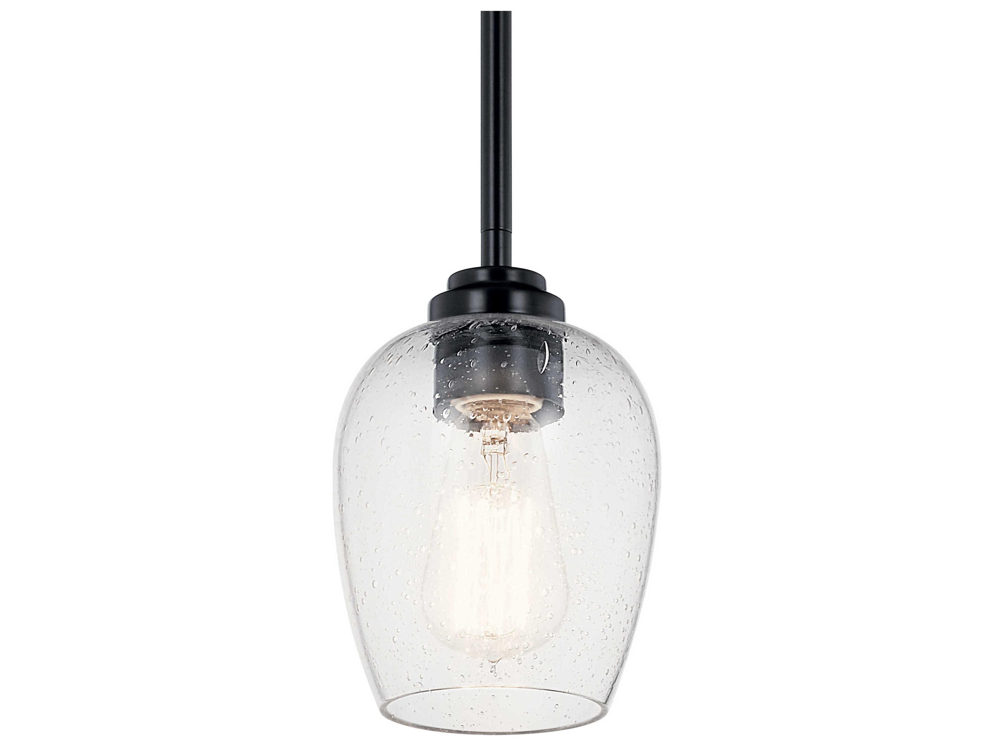 Kichler Valserrano 1-Light Brushed Nickel Black Glass Bell Mini Pendant