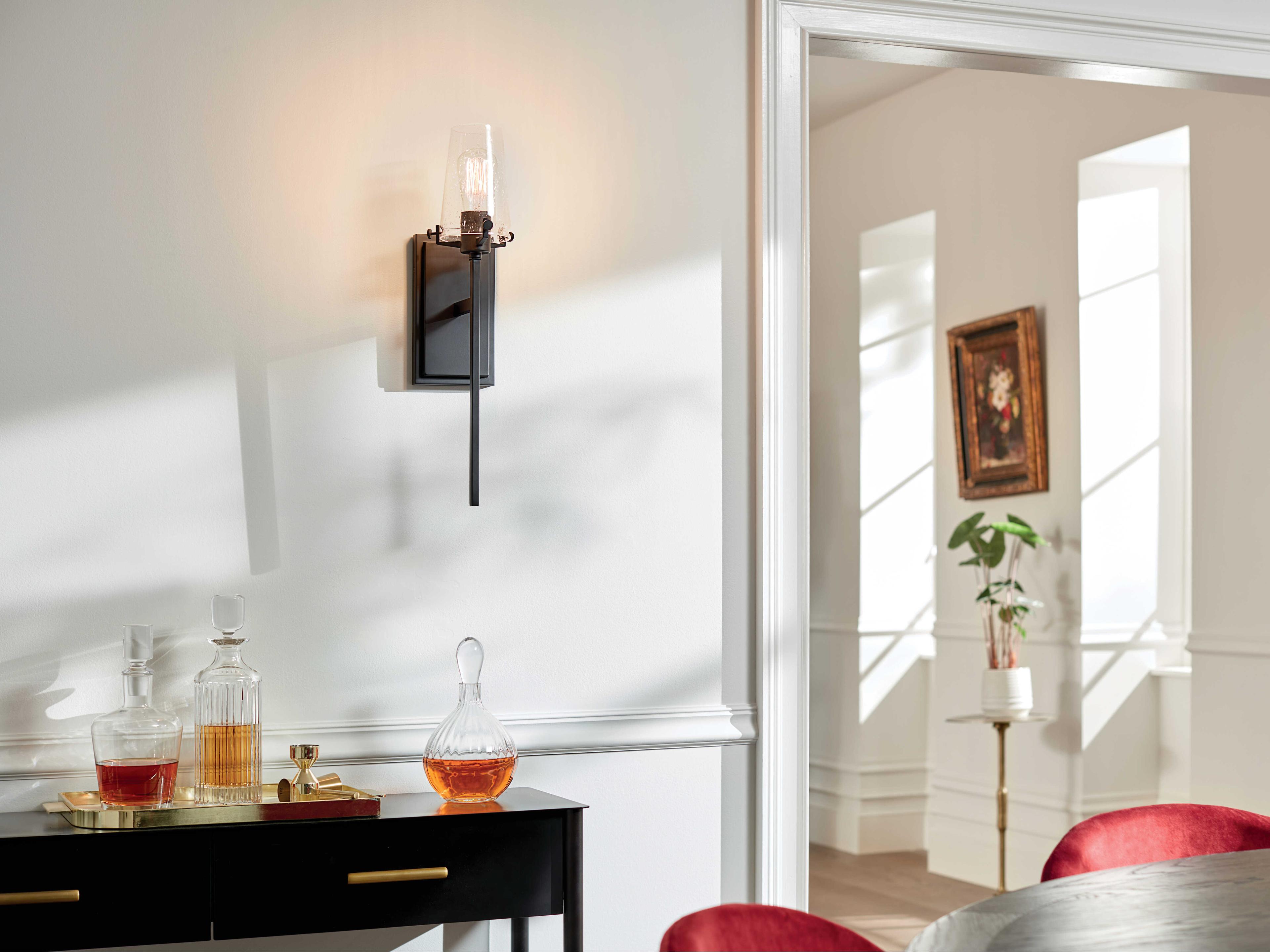 Kichler Alton 1-Light Black Glass Wall Sconce