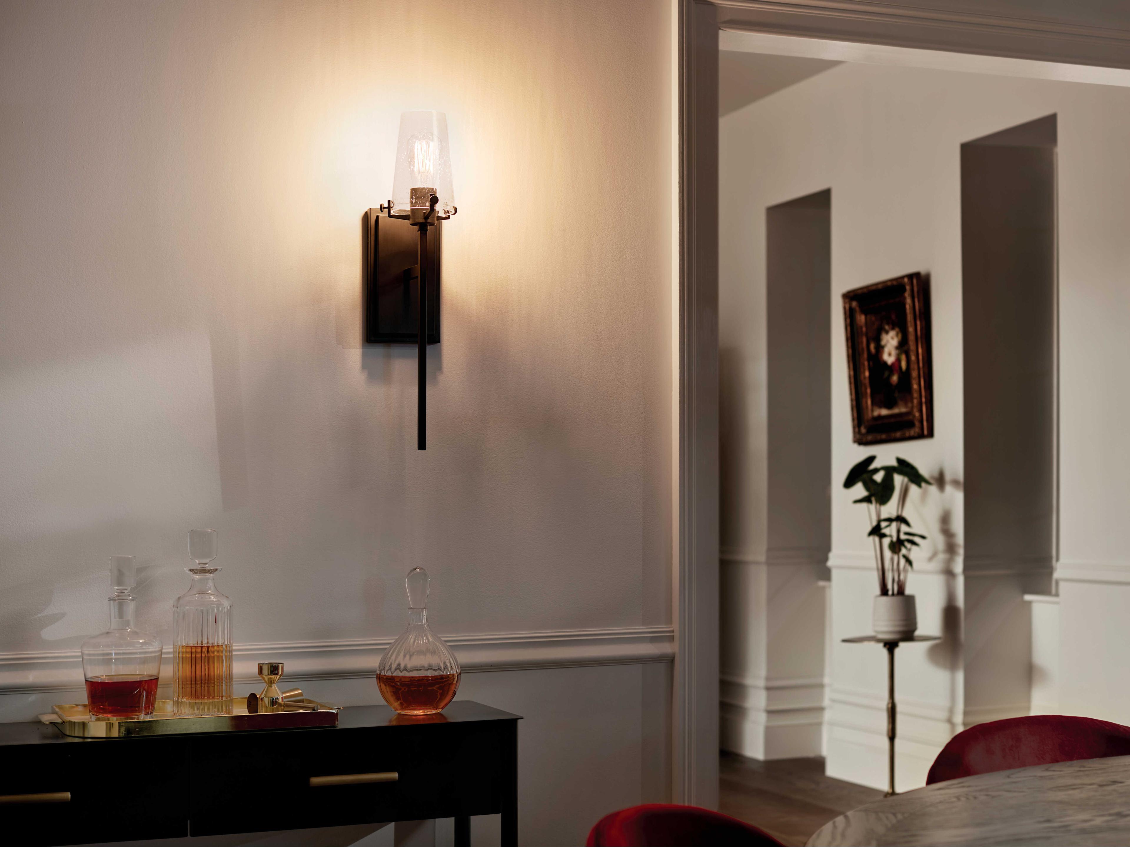 Kichler Alton 1-Light Black Glass Wall Sconce