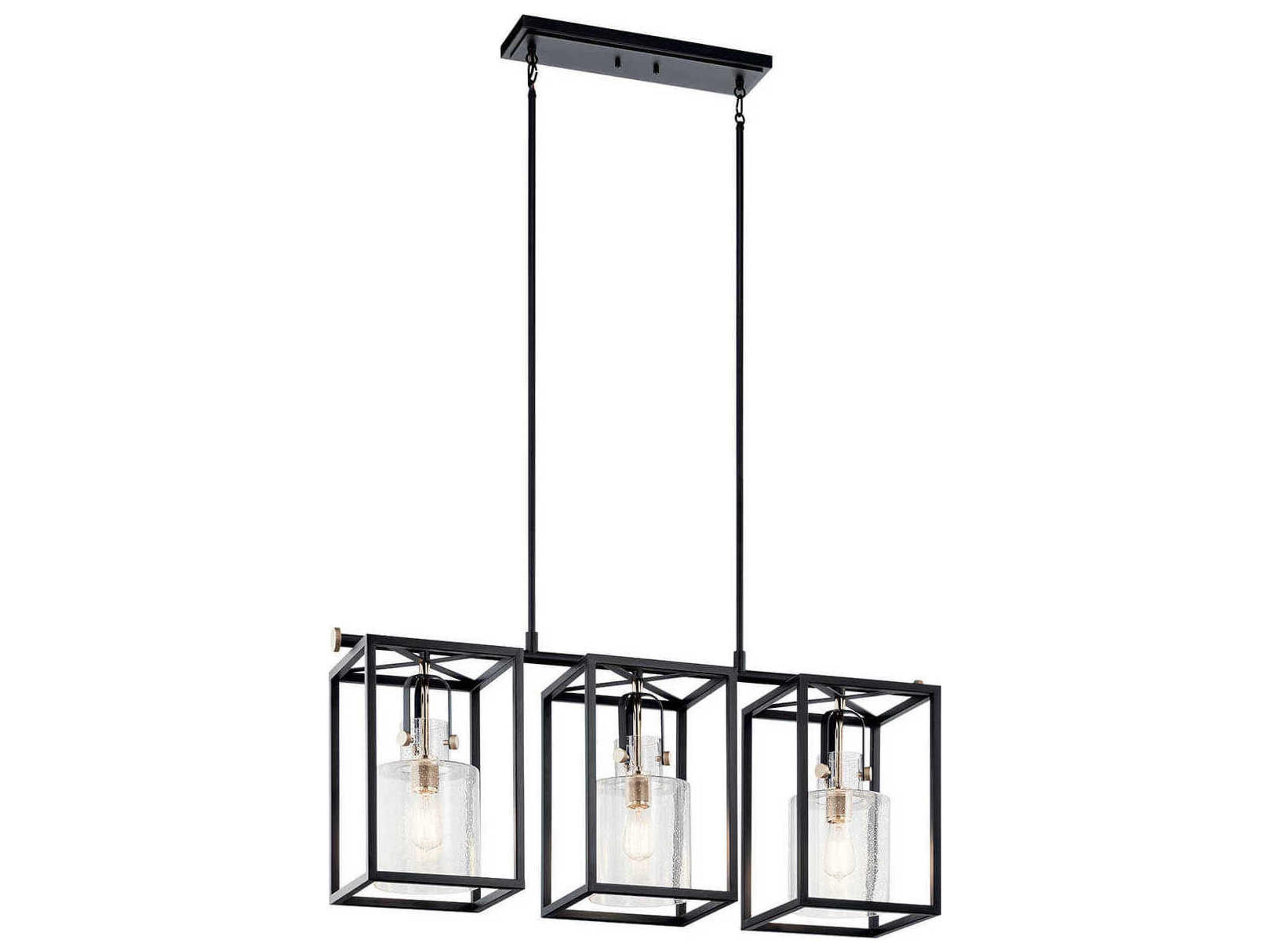 Kitner 3-Light Polished Nickel Black Glass Geometric Linear Island Pendant