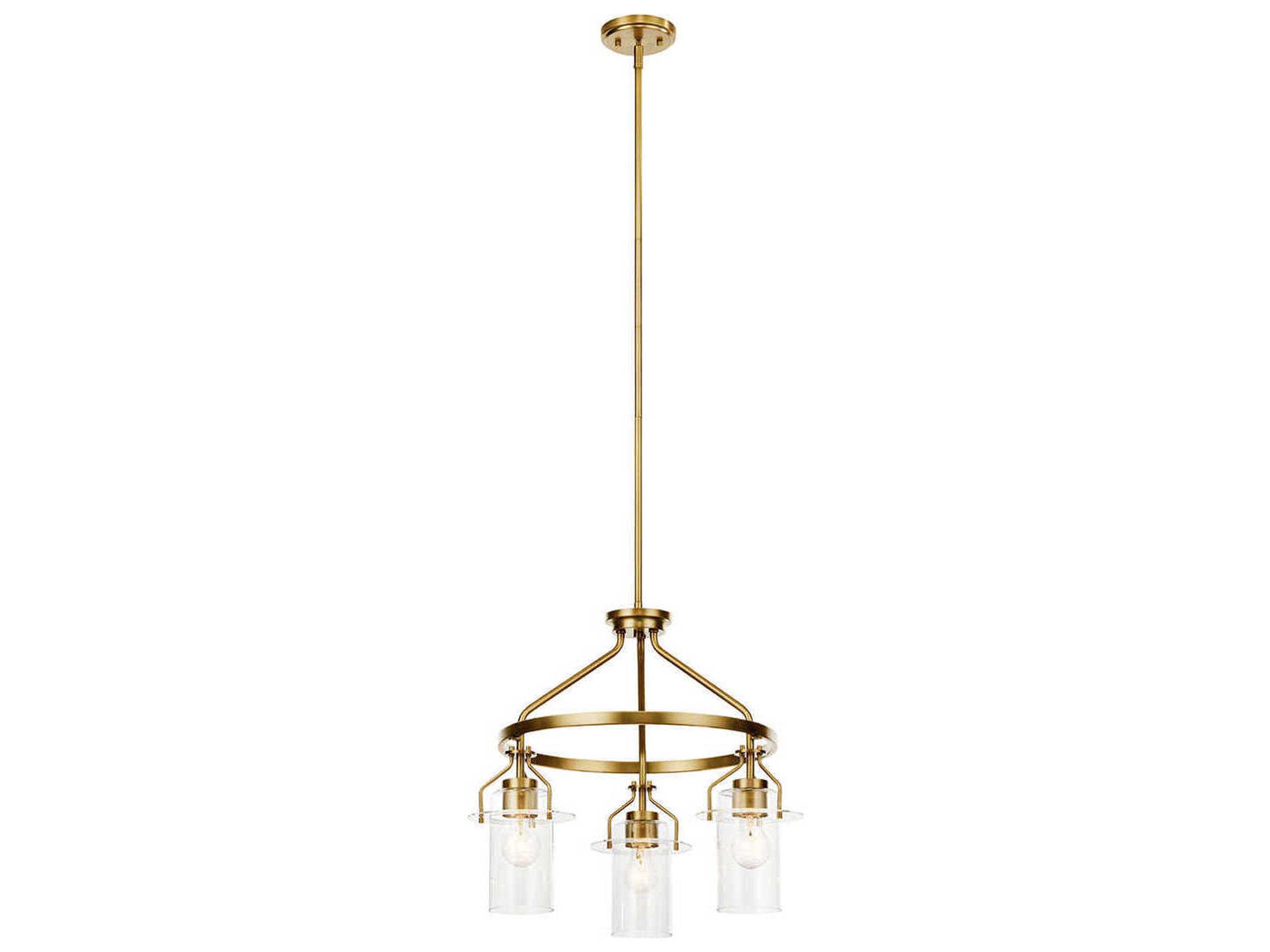 Everett 3-Light Brushed Brass Glass Cylinder Chandelier