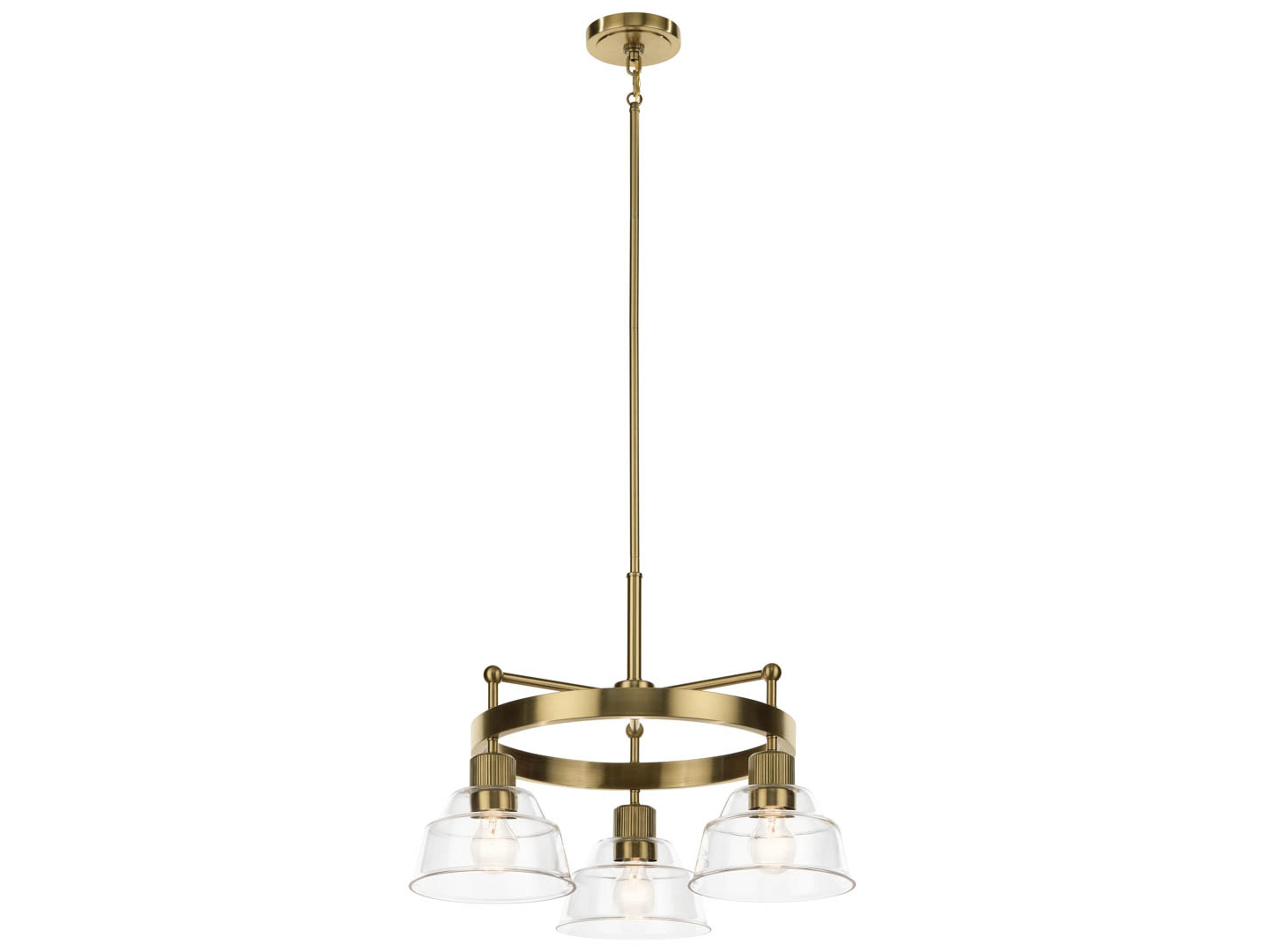 Eastmont 3-Light Brushed Brass Glass Dome Chandelier
