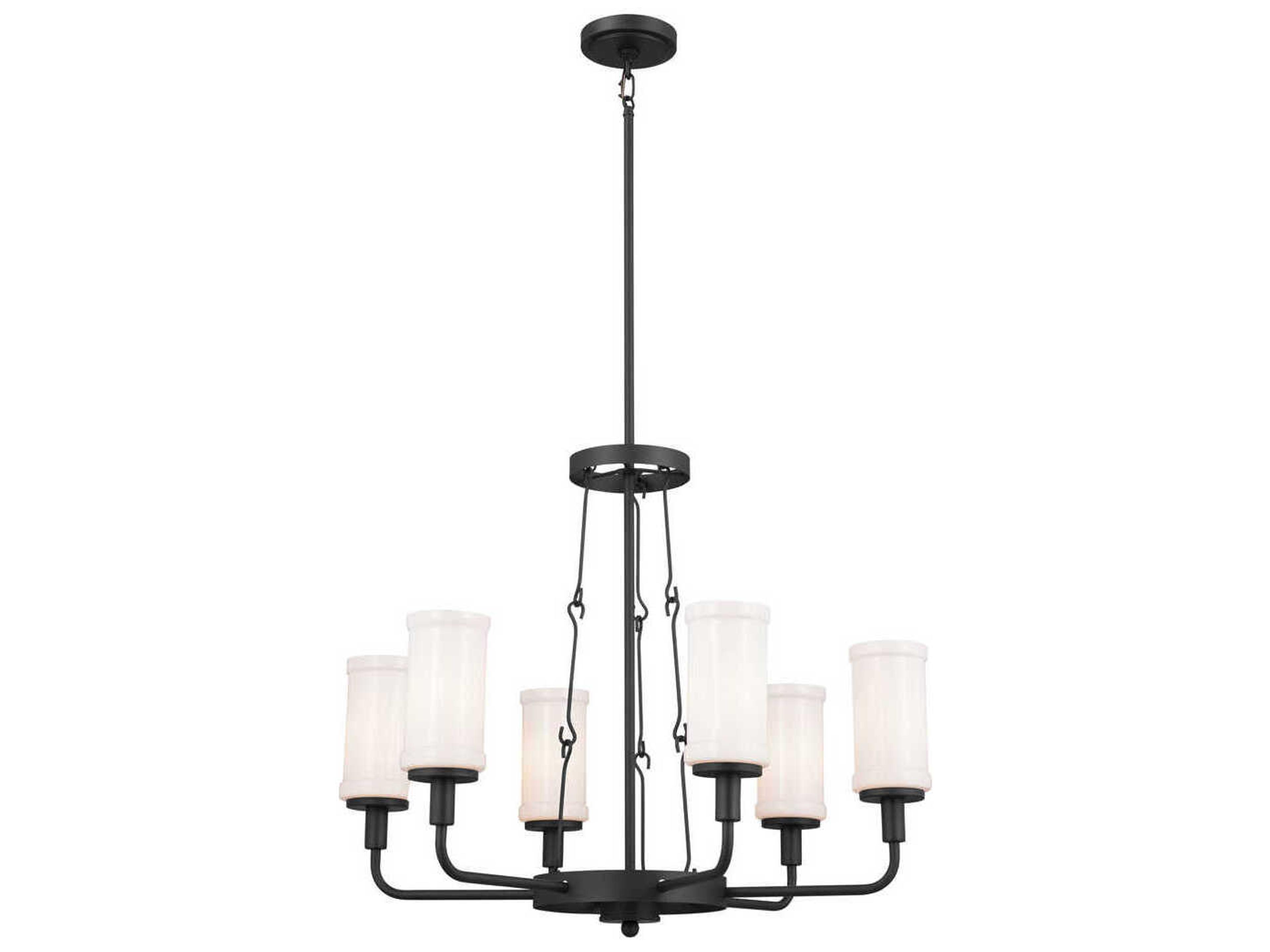 Vetivene 6-Light Textured Black Glass Cylinder Chandelier