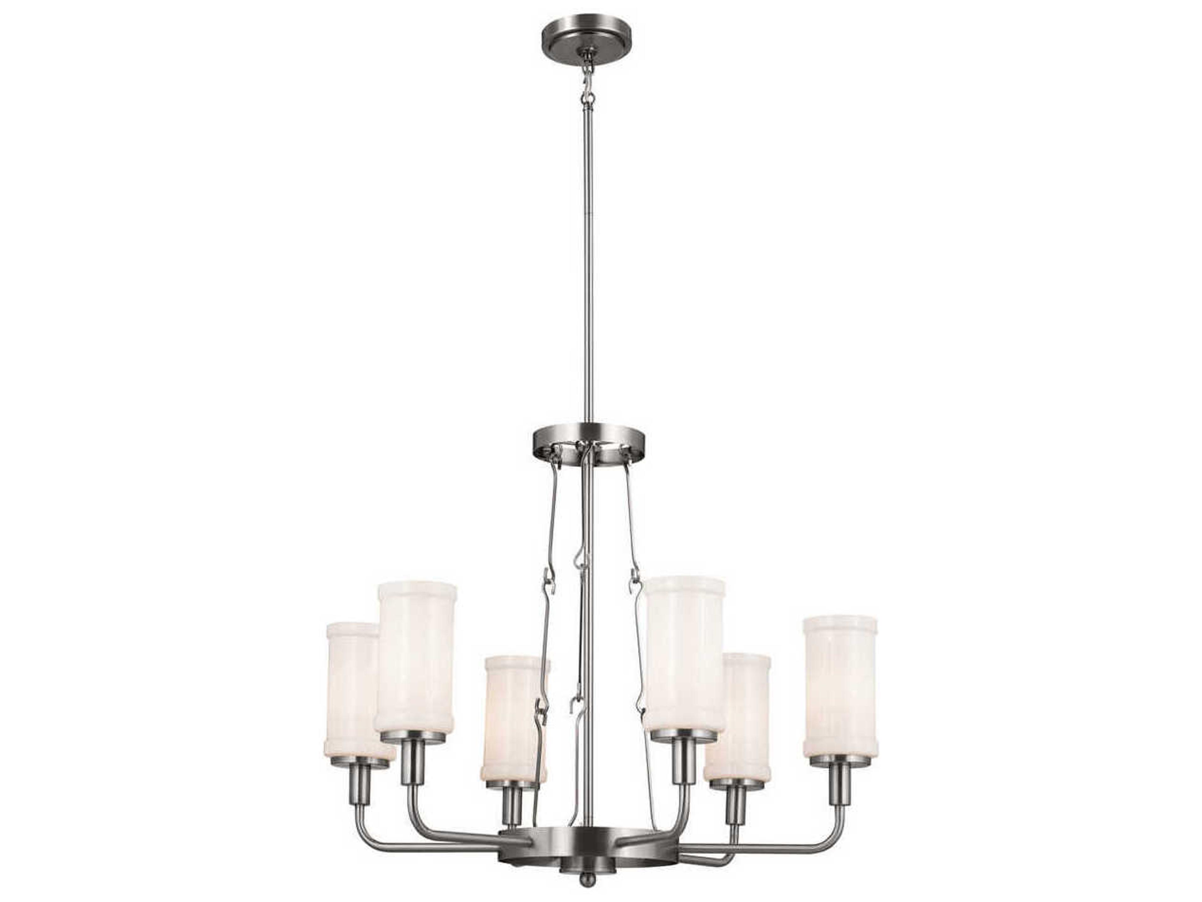 Vetivene 6-Light Classic Pewter Nickel Glass Cylinder Chandelier