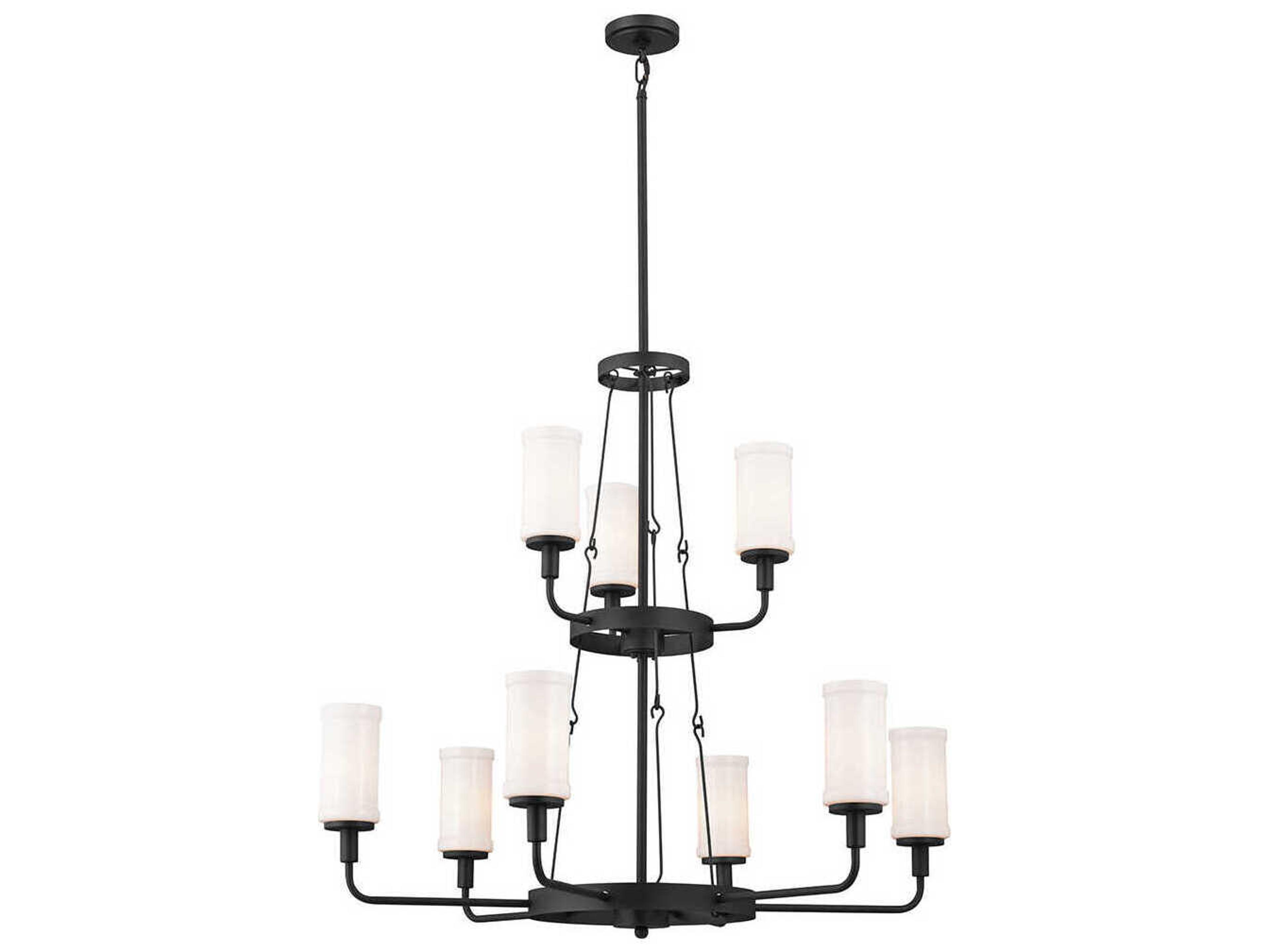 Vetivene 9-Light Textured Black Glass Cylinder Tiered Chandelier