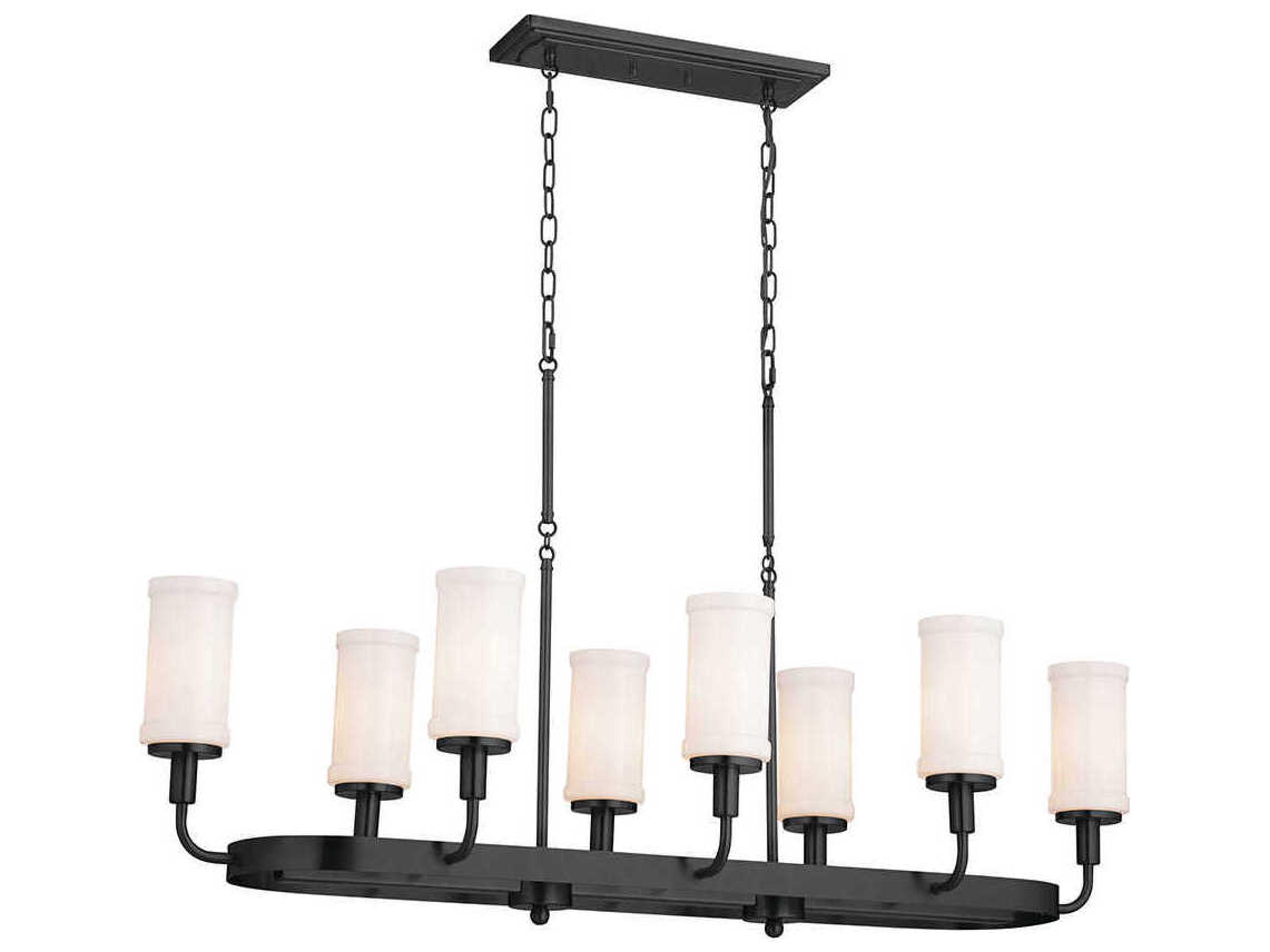 Vetivene 8-Light Textured Black Glass Cylinder Island Pendant
