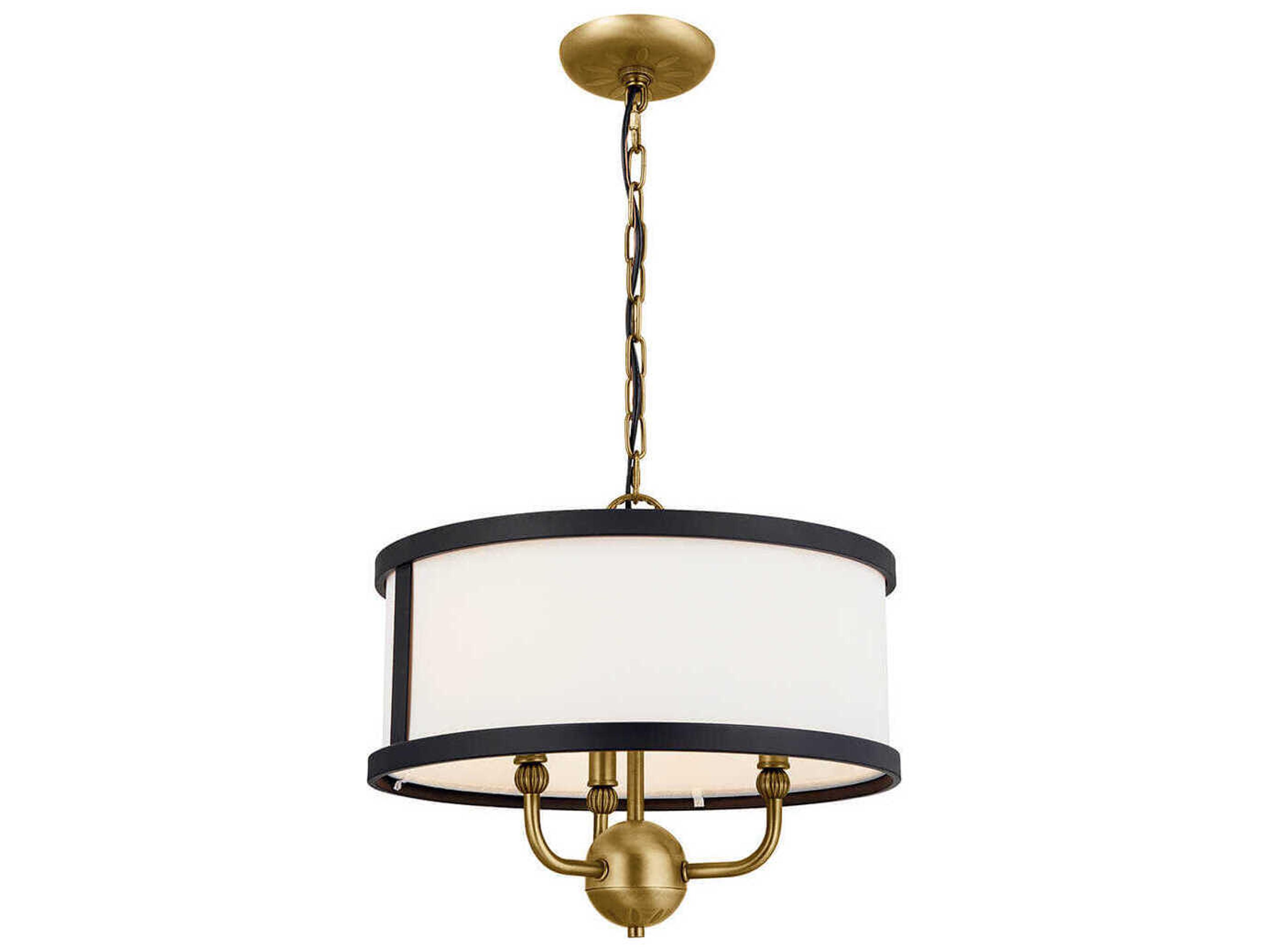 Heddle 3-Light Natural Brass White Drum Chandelier