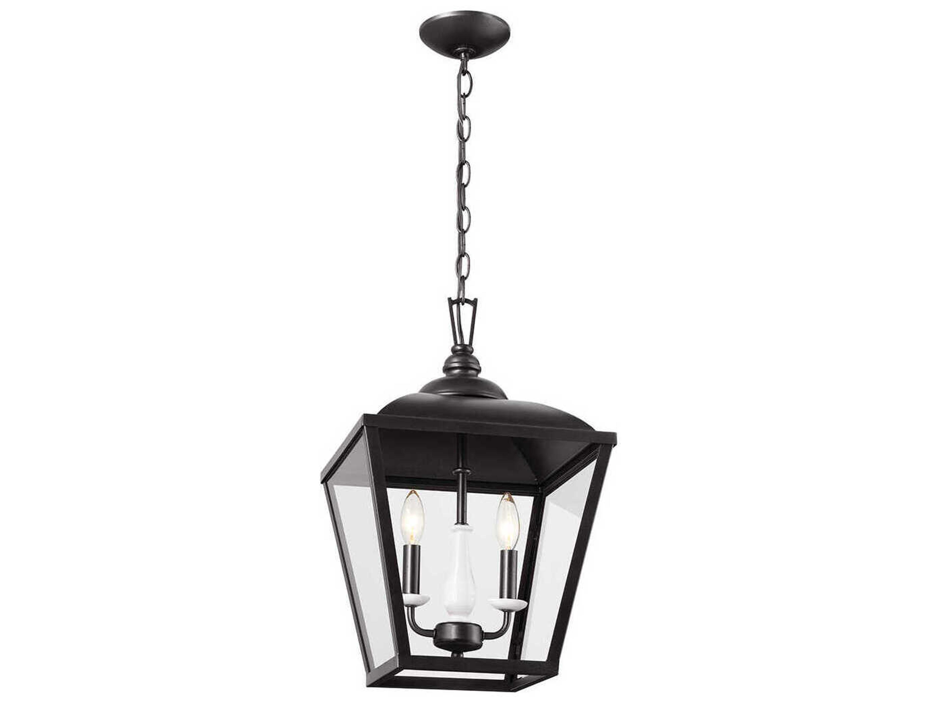 Dame 2-Light Anvil Iron Black Glass Lantern Mini Pendant