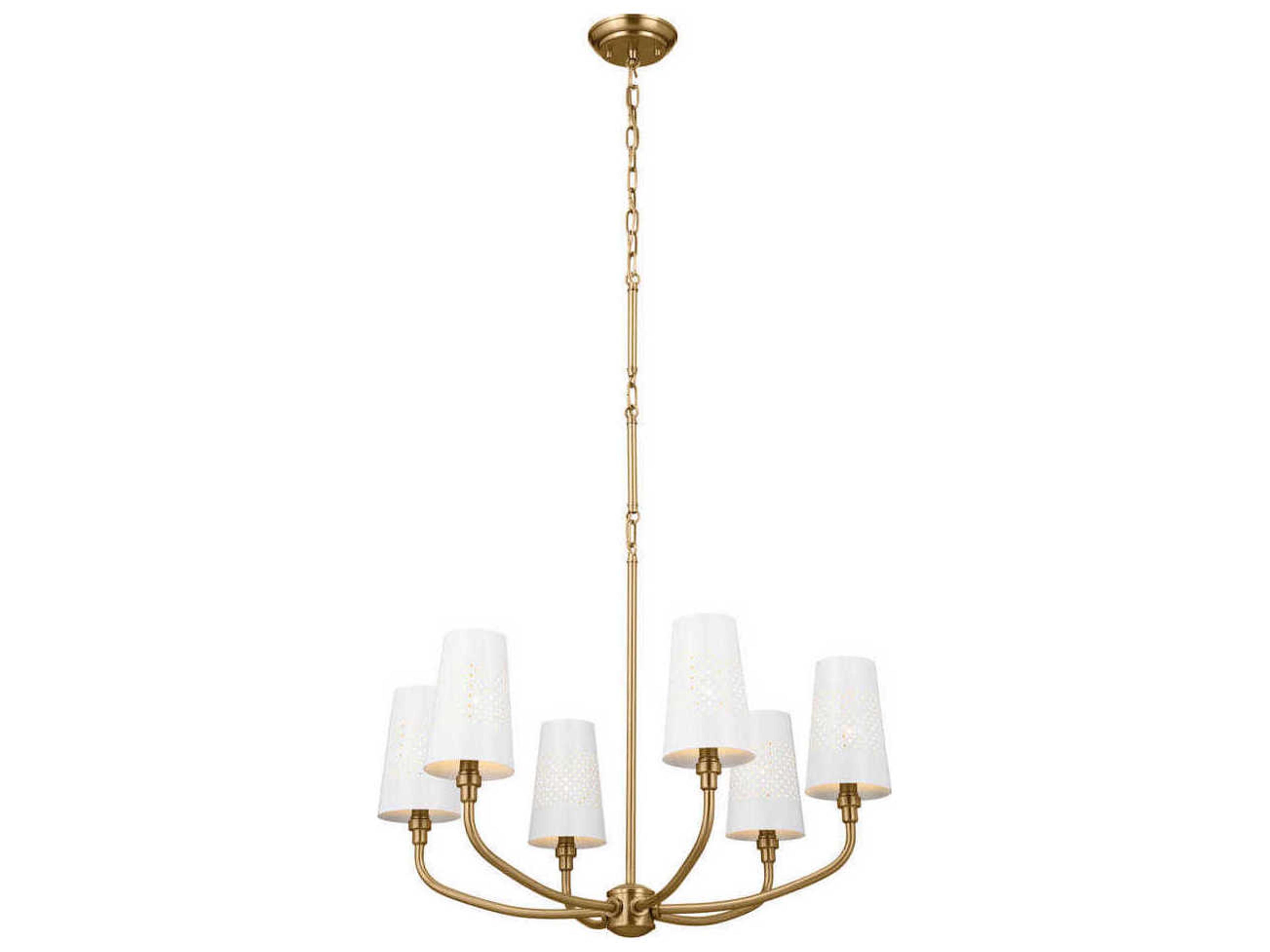 Adeena 6-Light Brushed Natural Brass White Empire Chandelier
