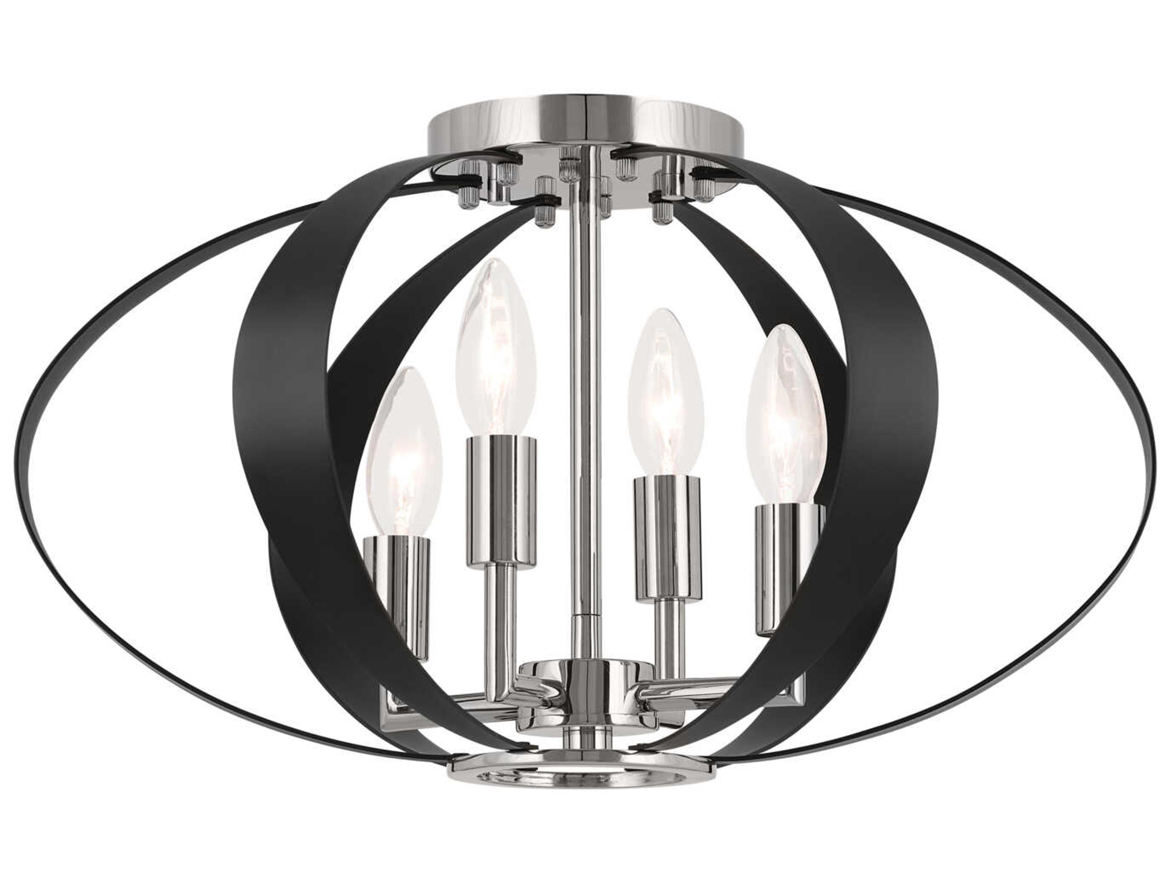 Cecil 4-Light Polished Nickel Geometric Semi Flush Mount