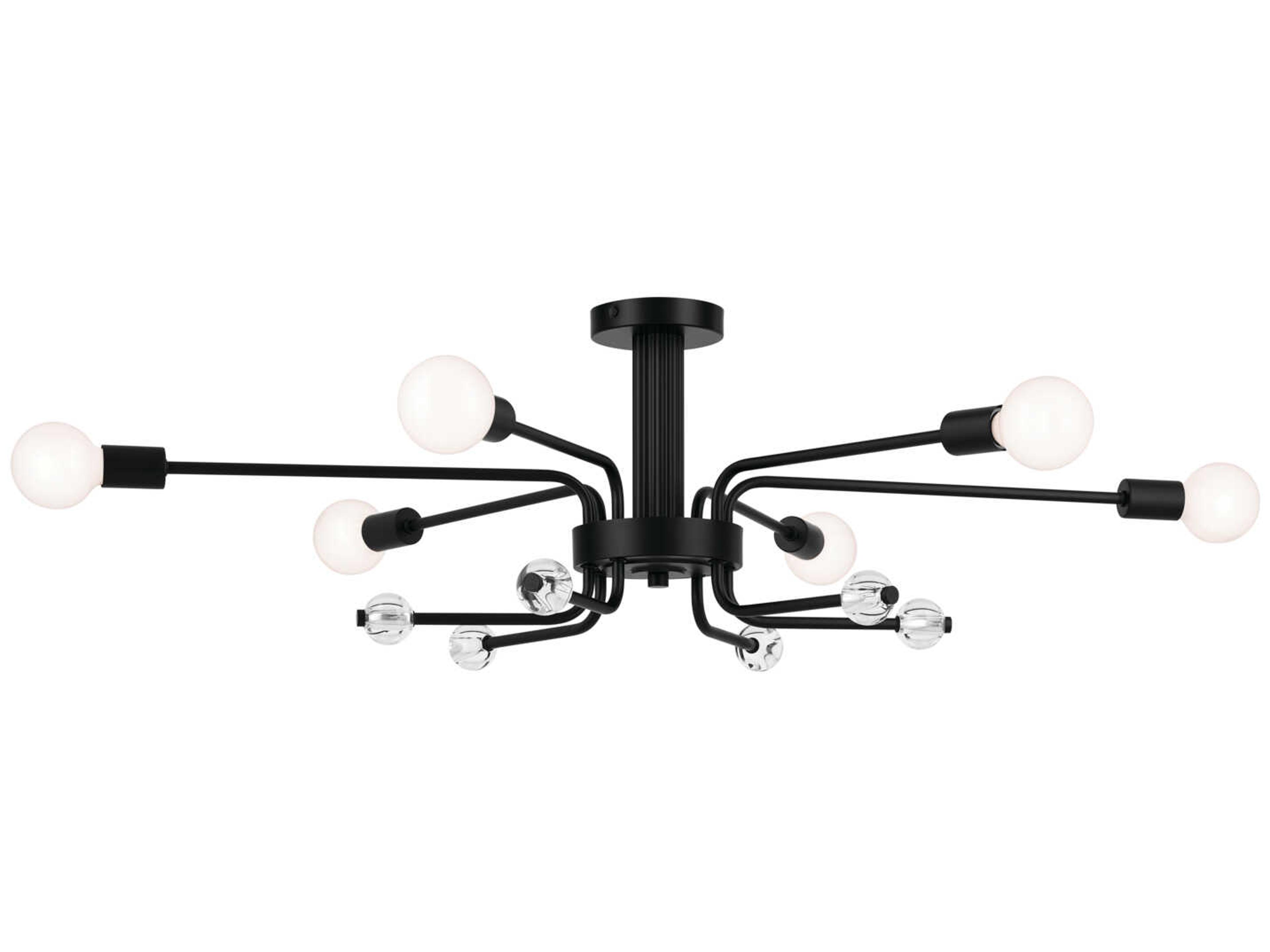 Ocala 6-Light Black Crystal Semi Flush Mount