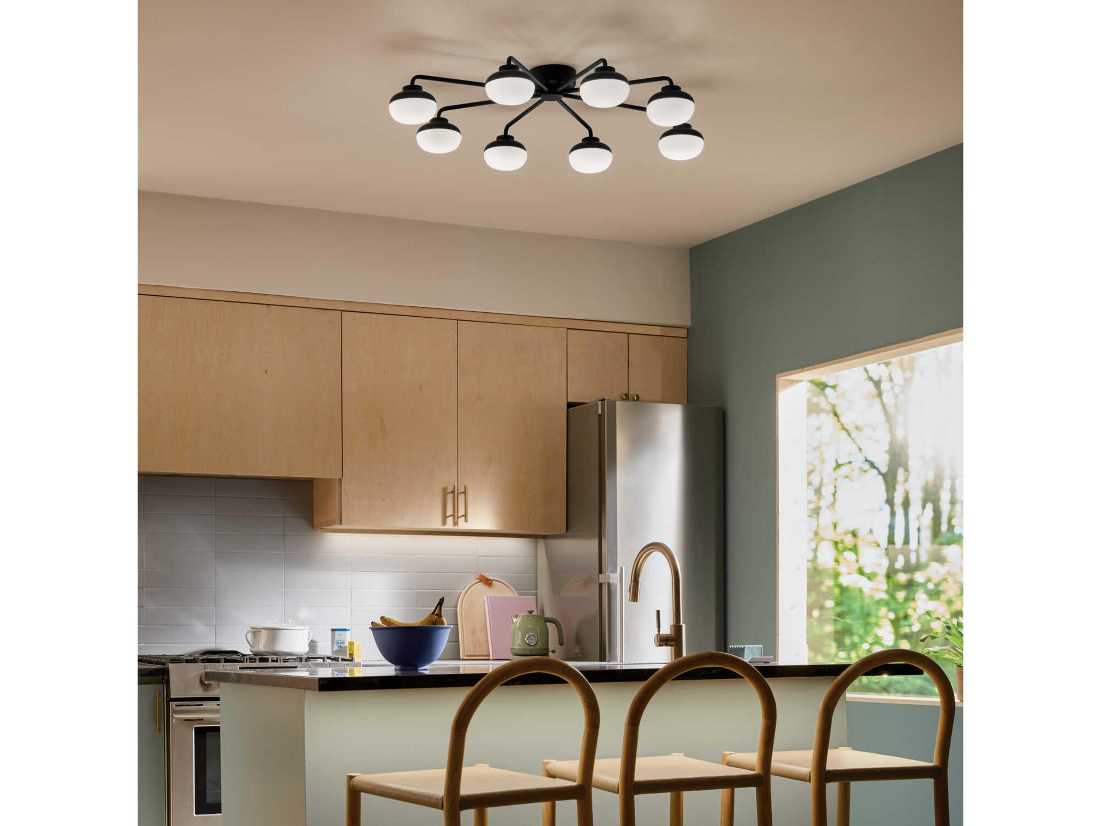 Kichler Remy 8-Light Black Glass LED Semi Flush Mount