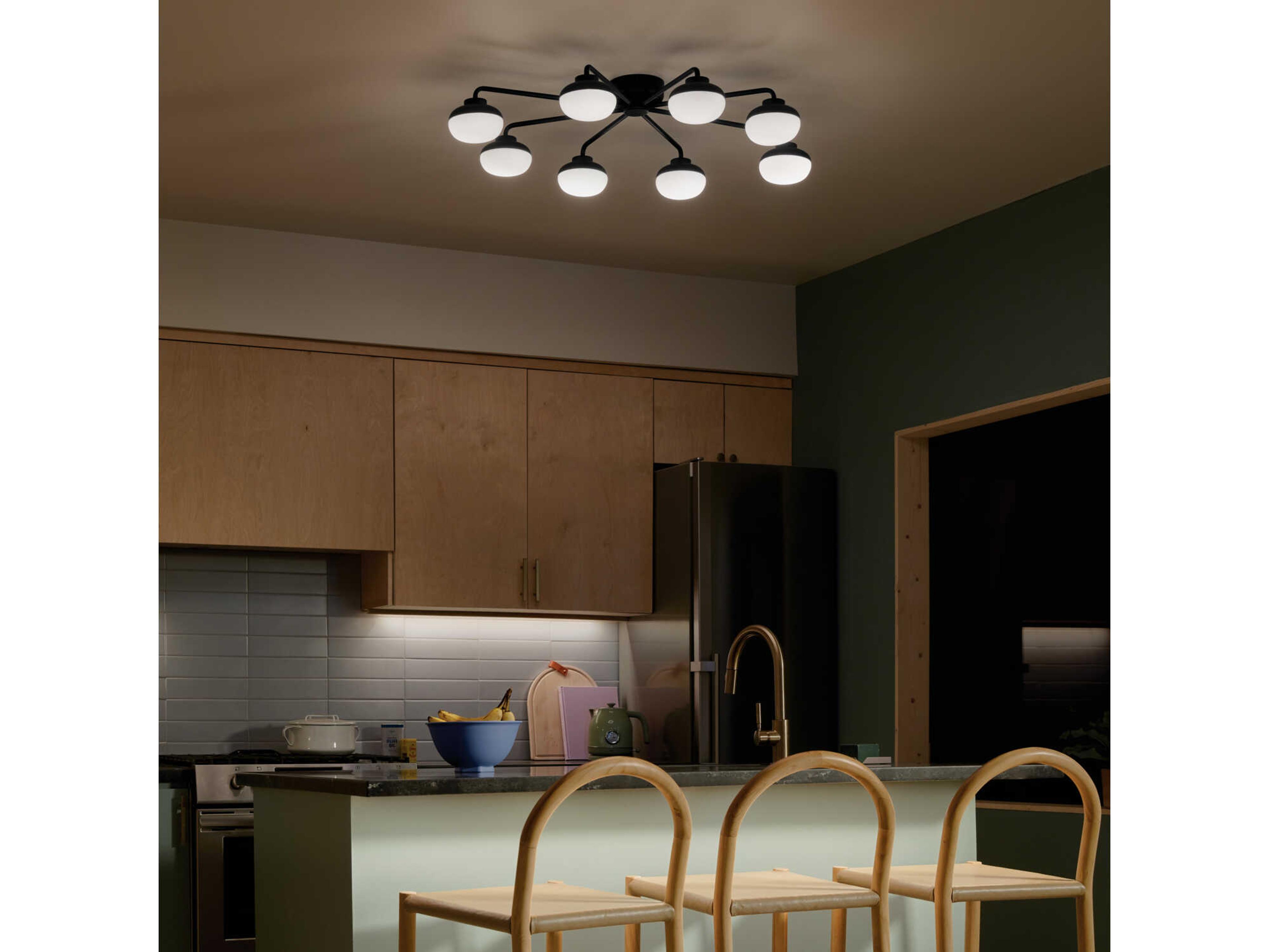 Kichler Remy 8-Light Black Glass LED Semi Flush Mount