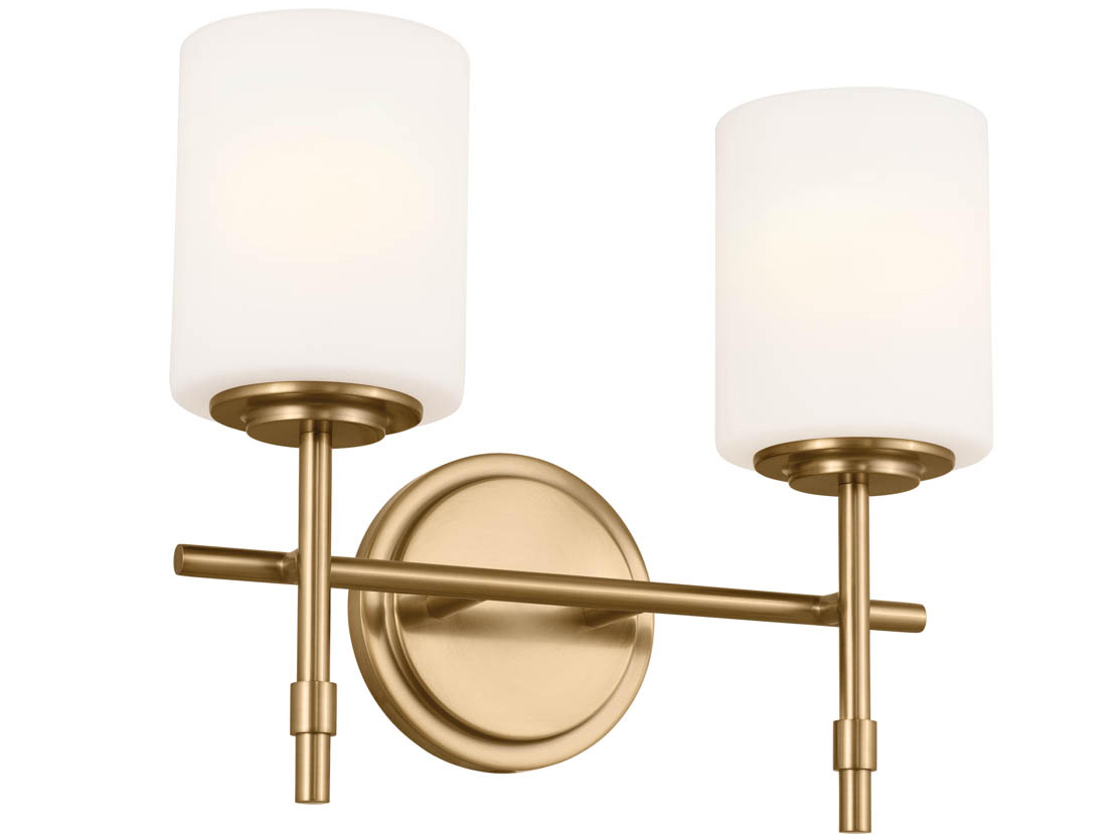Ali 2-Light Brushed Natural Brass Glass Vanity Light