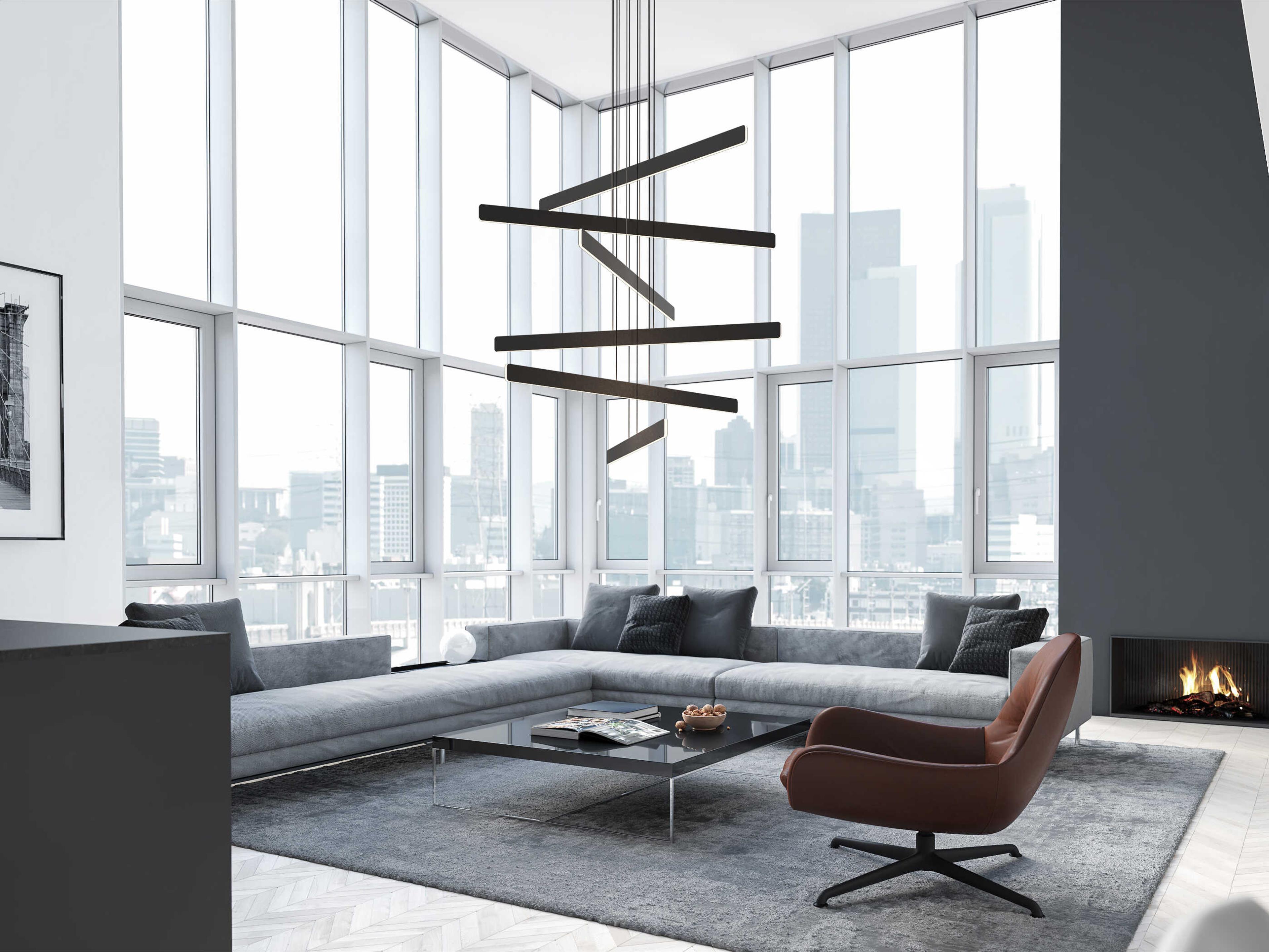 Koncept Sub 6-Light Matte Black LED Linear Tiered Island Pendant