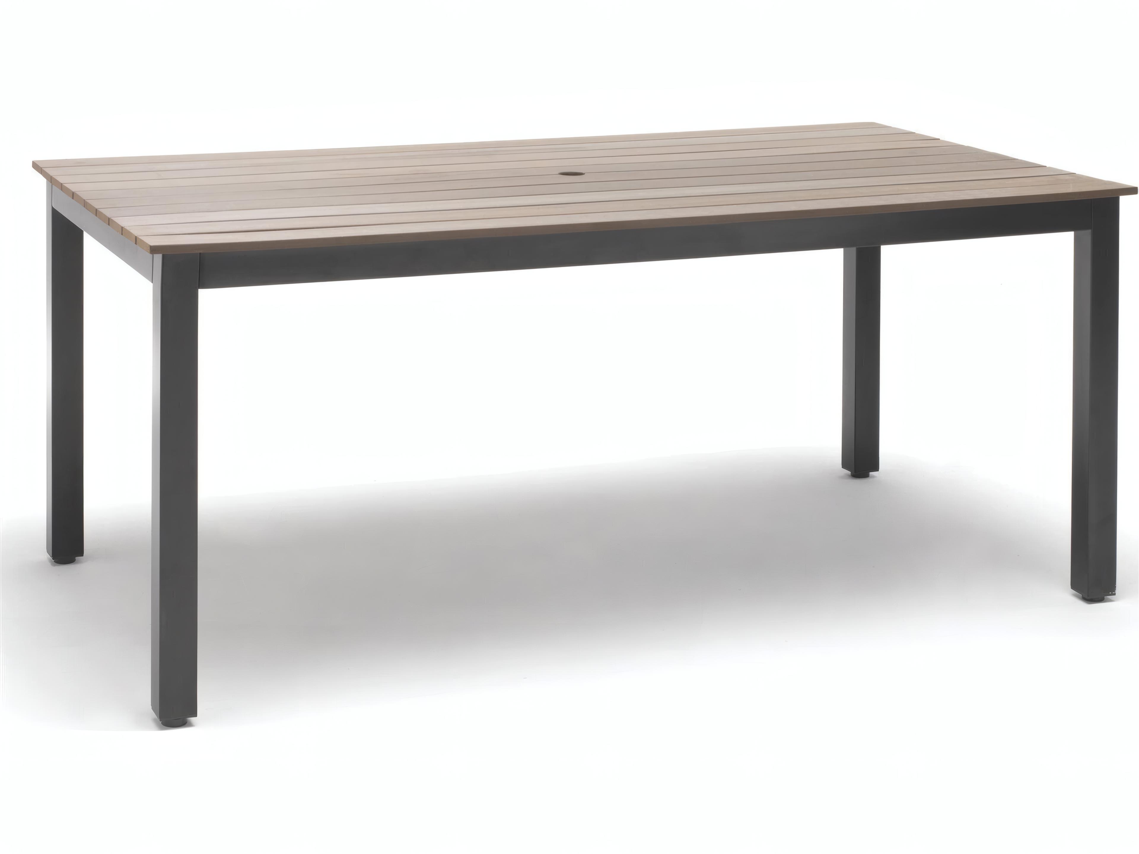 Bretange Aluminum Gray/Maple Gray Rectangular Poly Outdoor Dining Table with Umbrella Hole