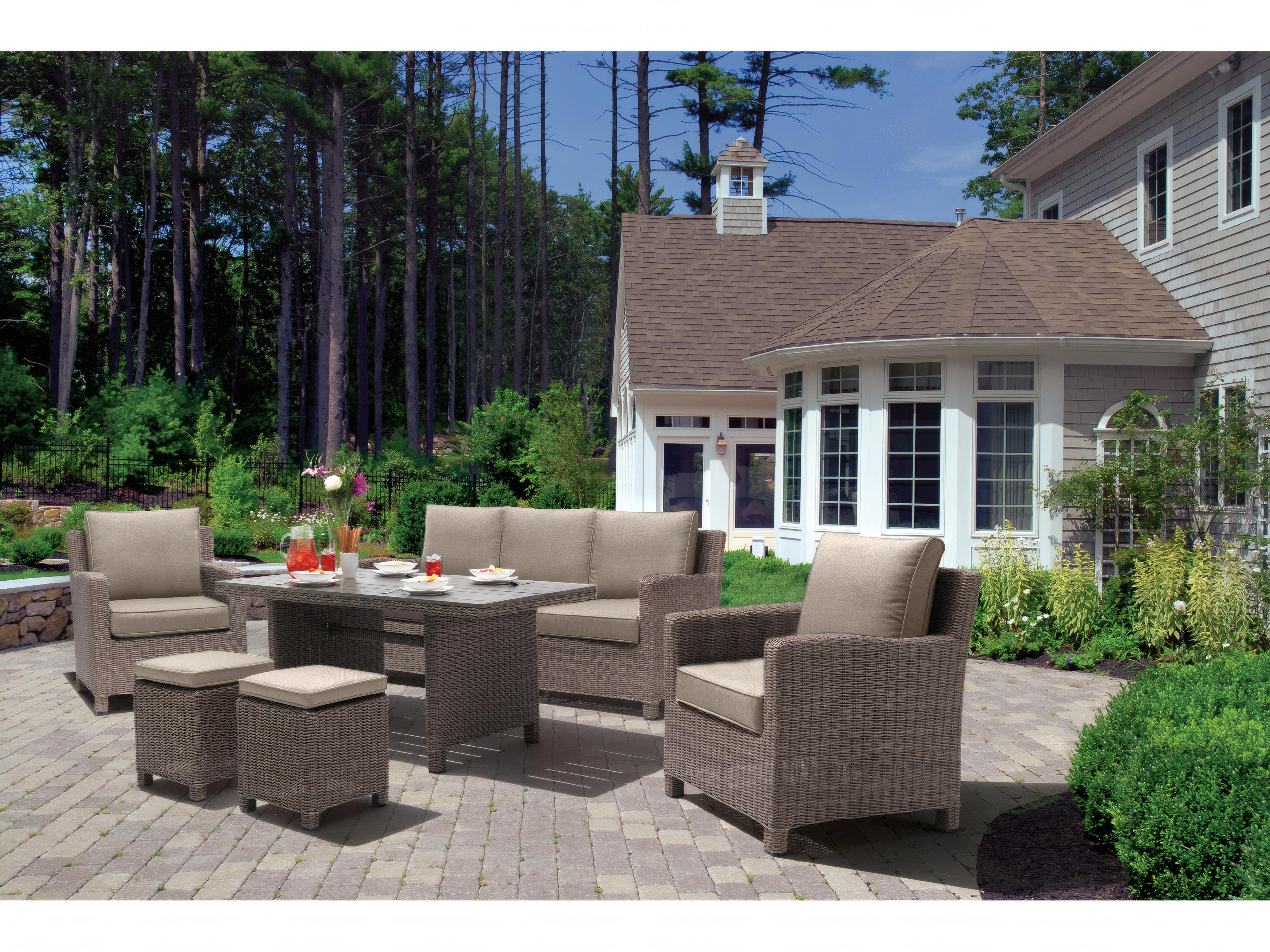 Palma Wicker Rattan Outdoor Patio Lounge Set in Cast Ash