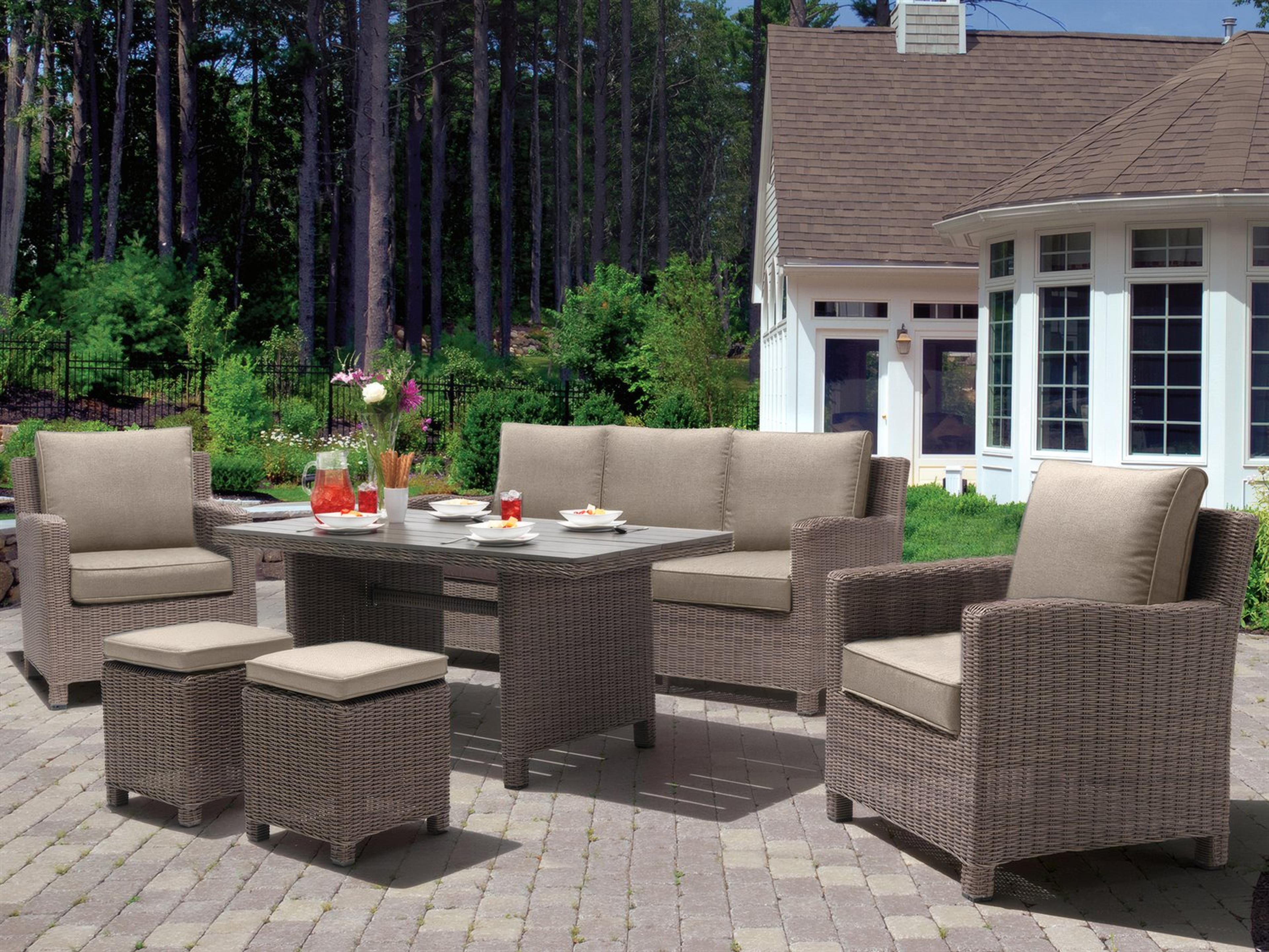 Palma Wicker Rattan Outdoor Patio Lounge Set in Cast Ash