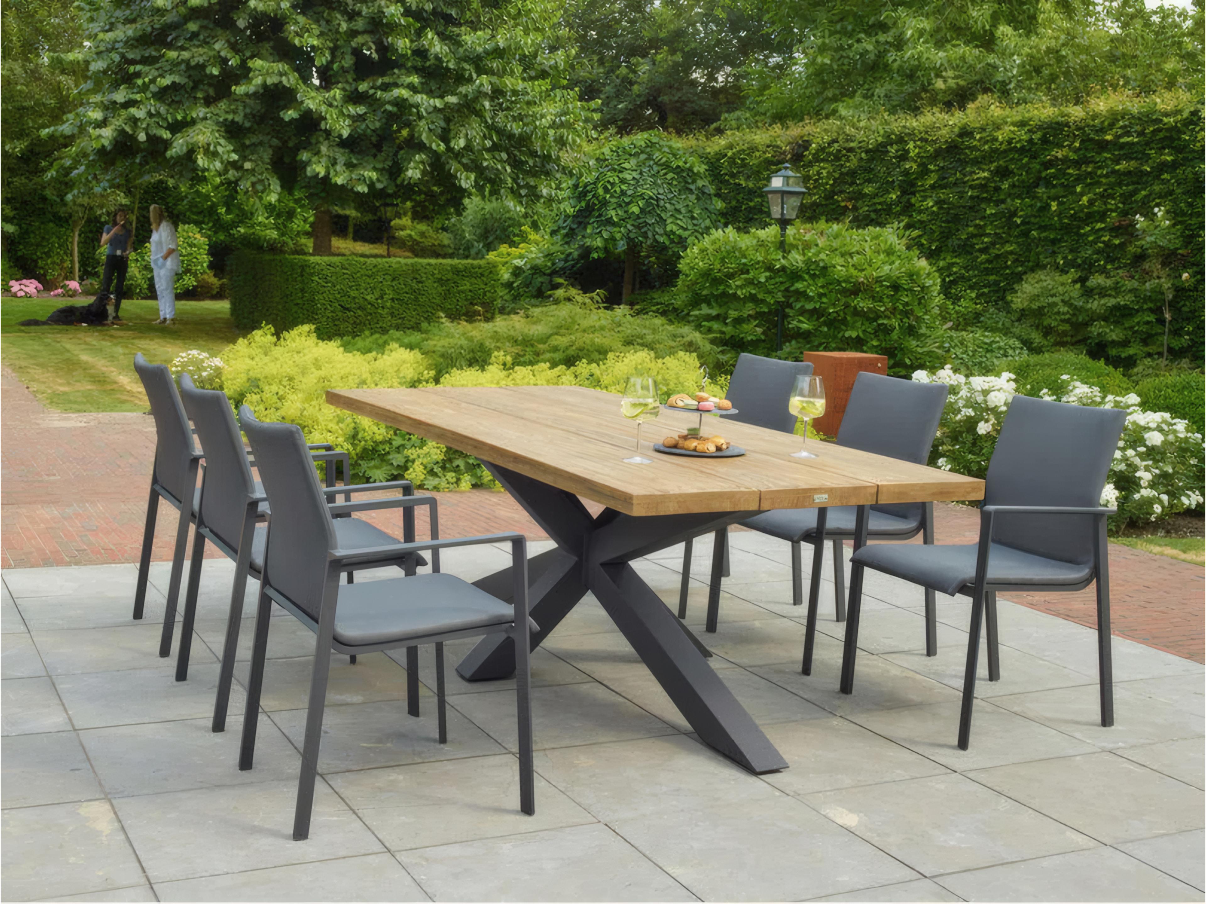 Kettler Timor Closeout Lava Aluminum Outdoor Patio Dining Table with Teak Top