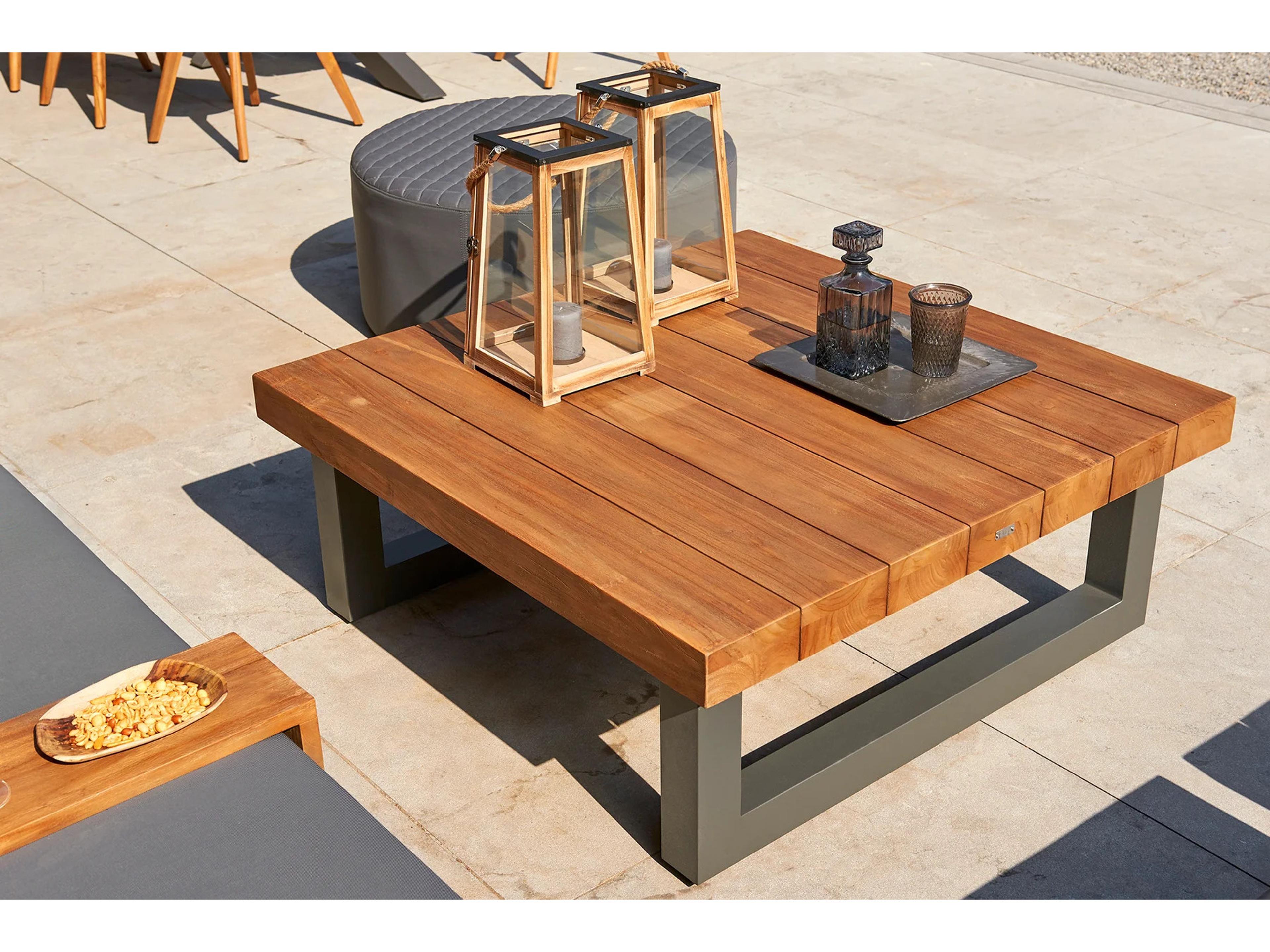 Kettler Nevada Aluminum Lava Square Robust Teak Top Outdoor Patio Coffee Table