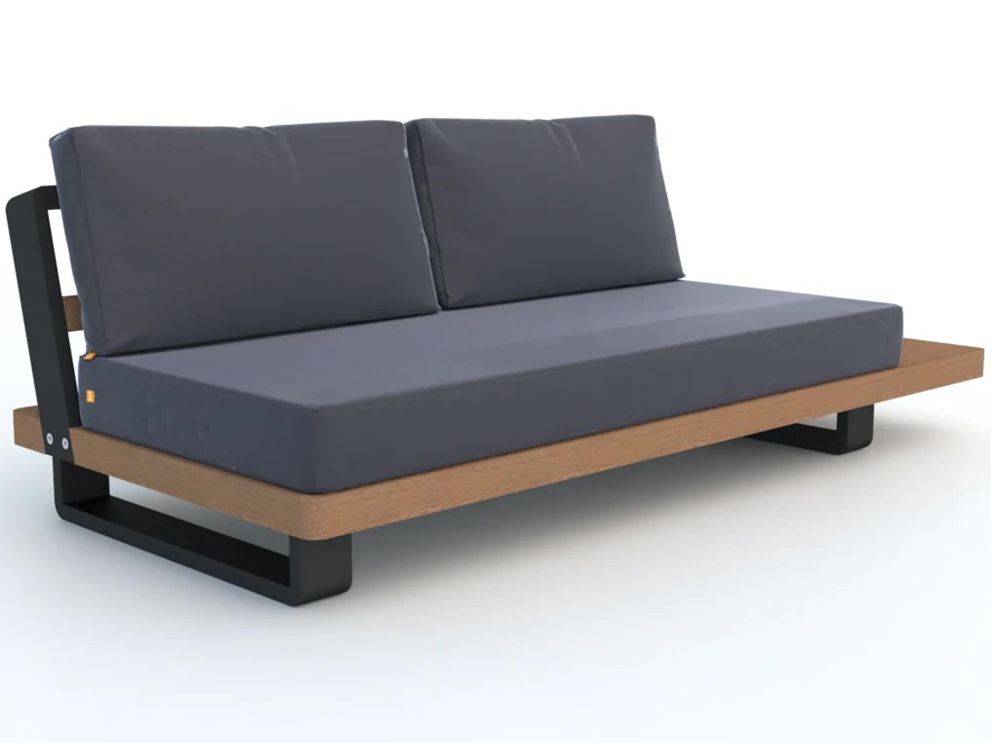 Fitz Roy Aluminum Teak Lava Left Patio Sofa in Natte Charcoal