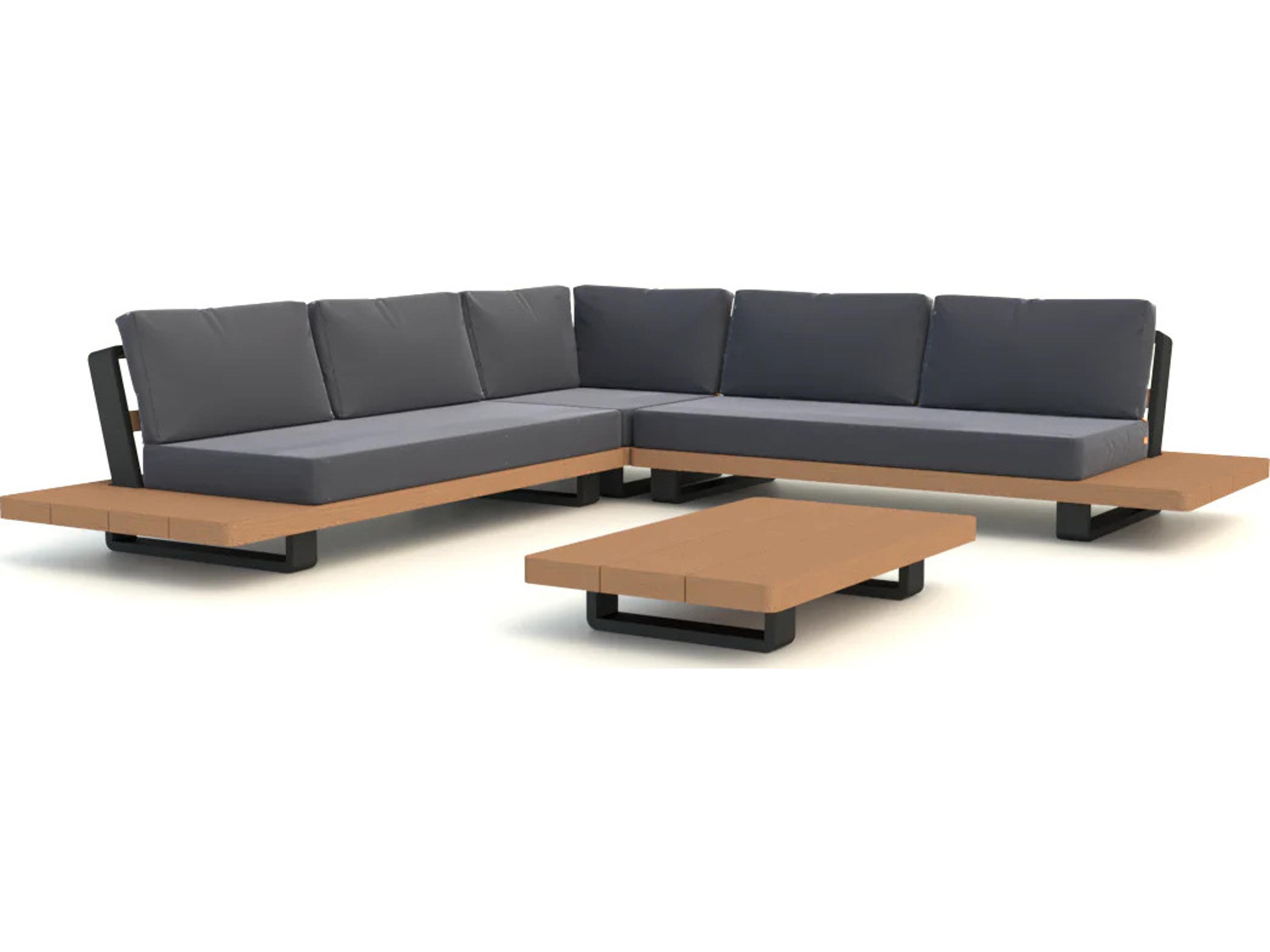 Kettler Fitz Roy Aluminum Teak Lava Corner Outdoor Lounge Chair in Natte Charcoal