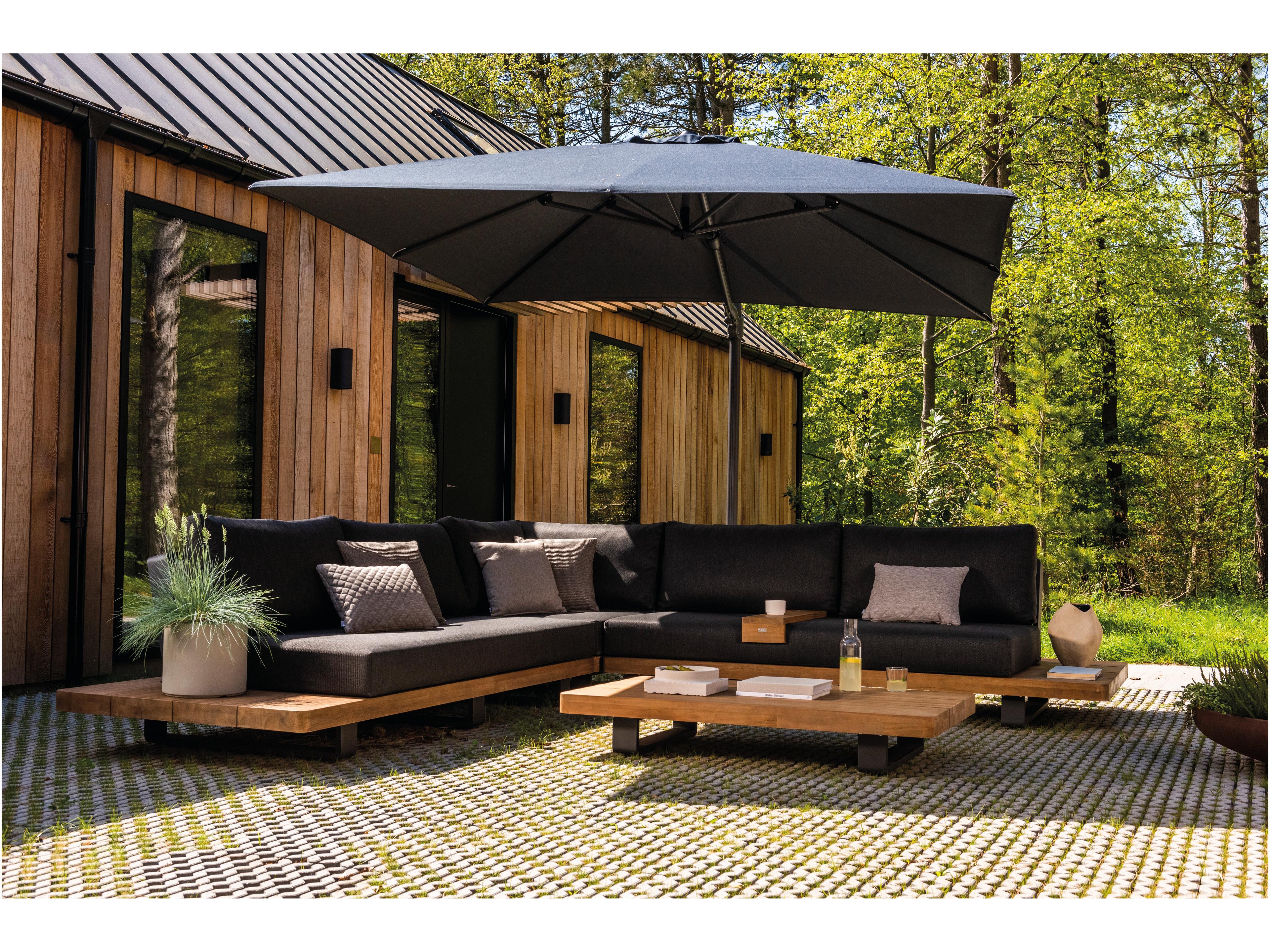 Life Fitz Roy Lava Robust Teak Natte Charcoal Wood Cushion Lounge Set