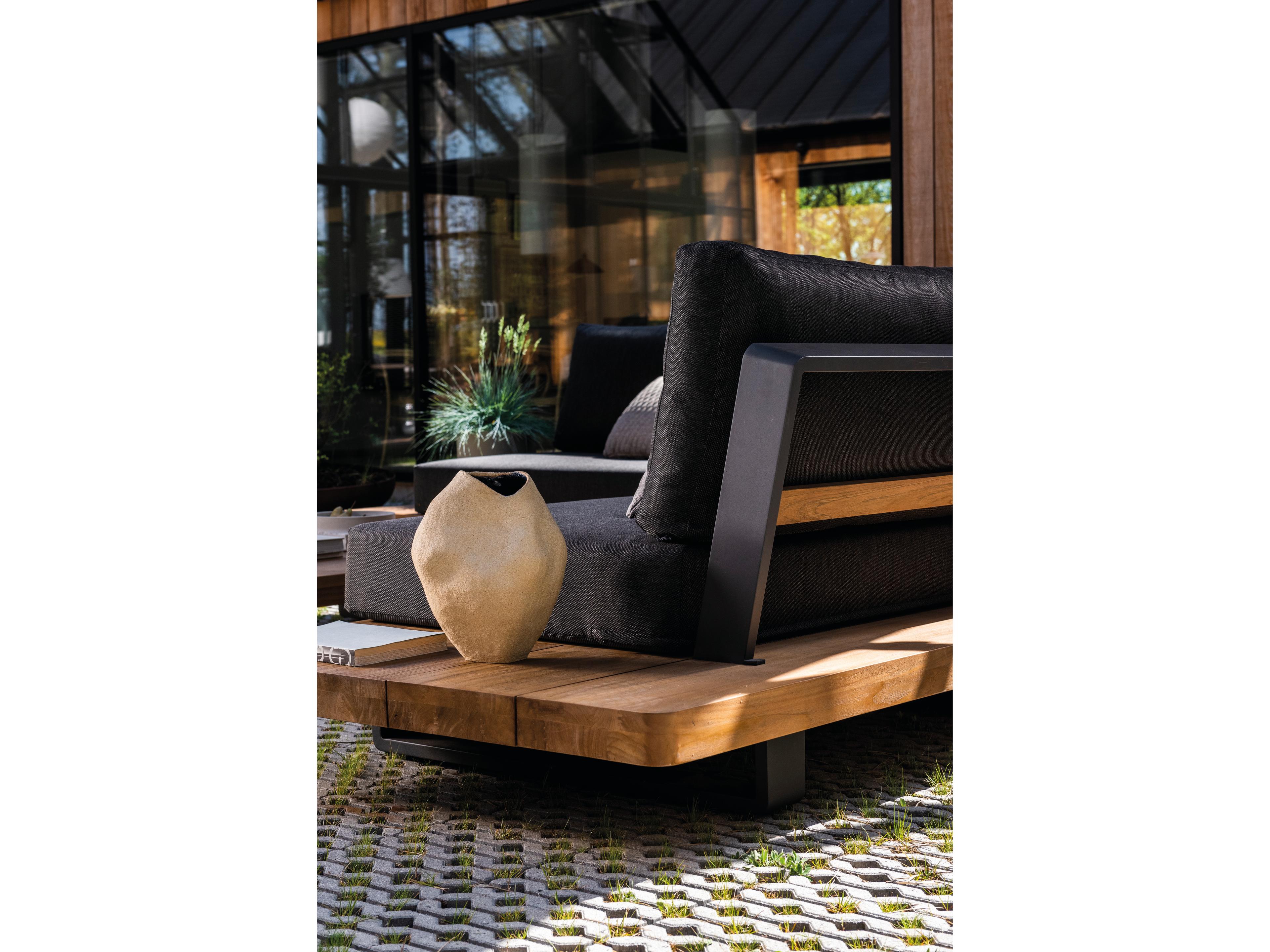Kettler Life Fitz Roy Lava Robust Teak Natte Charcoal Wood Cushion Lounge Set