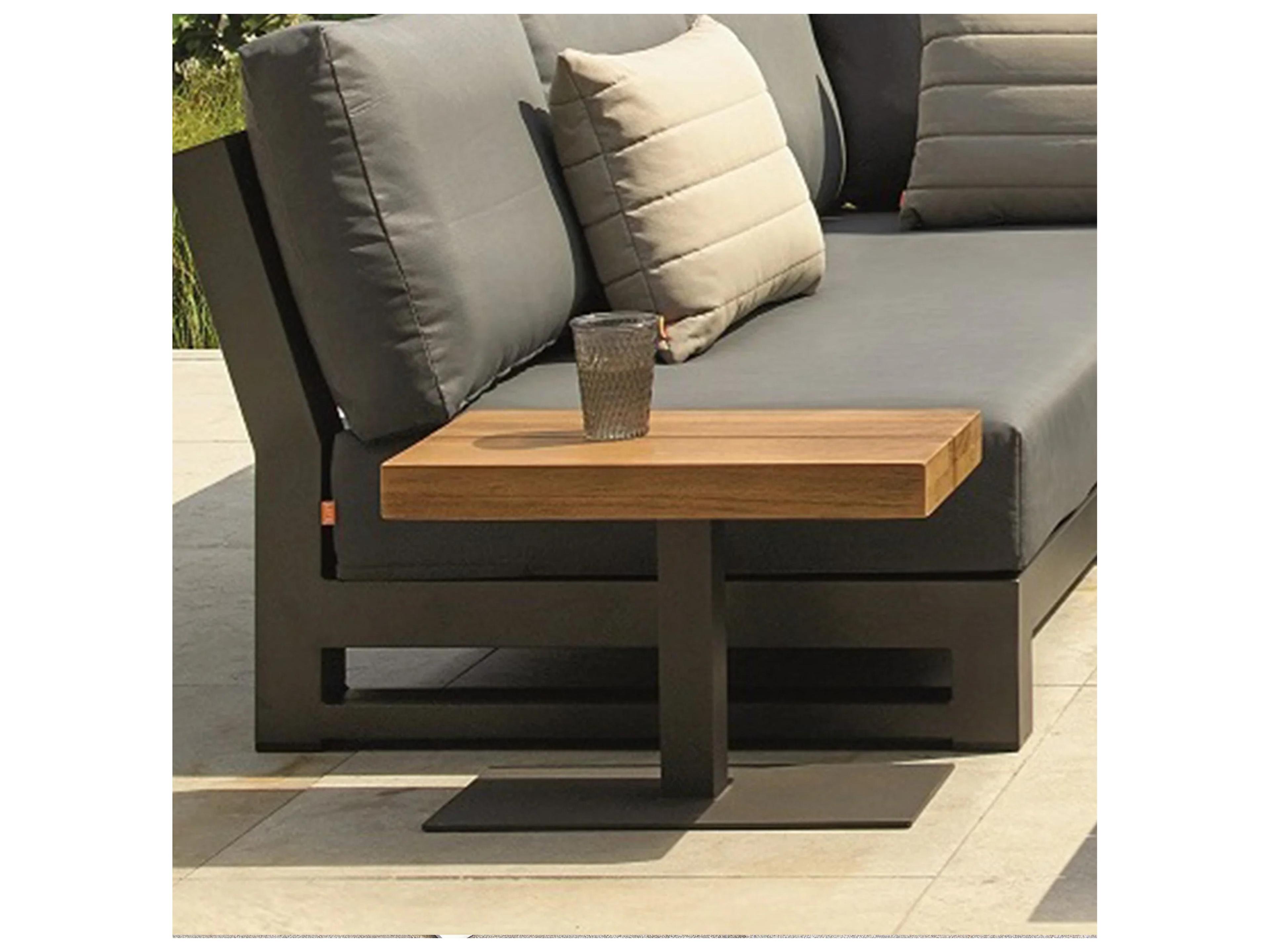 Kettler Nevada Aluminum Lava Rectangular Robust Teak Top Outdoor End Table