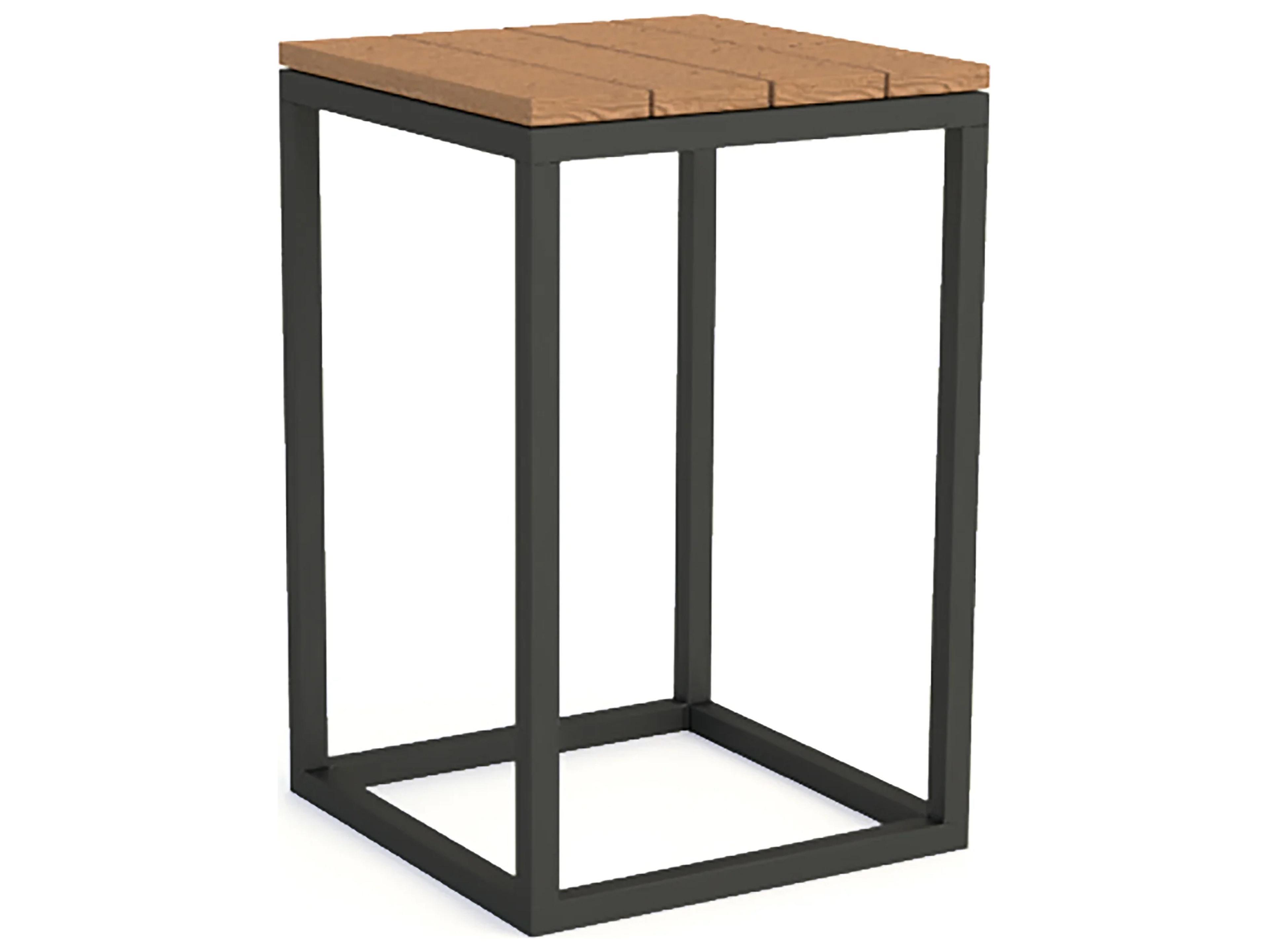 Gili Closeout White Aluminum Outdoor End Table with Teak Top