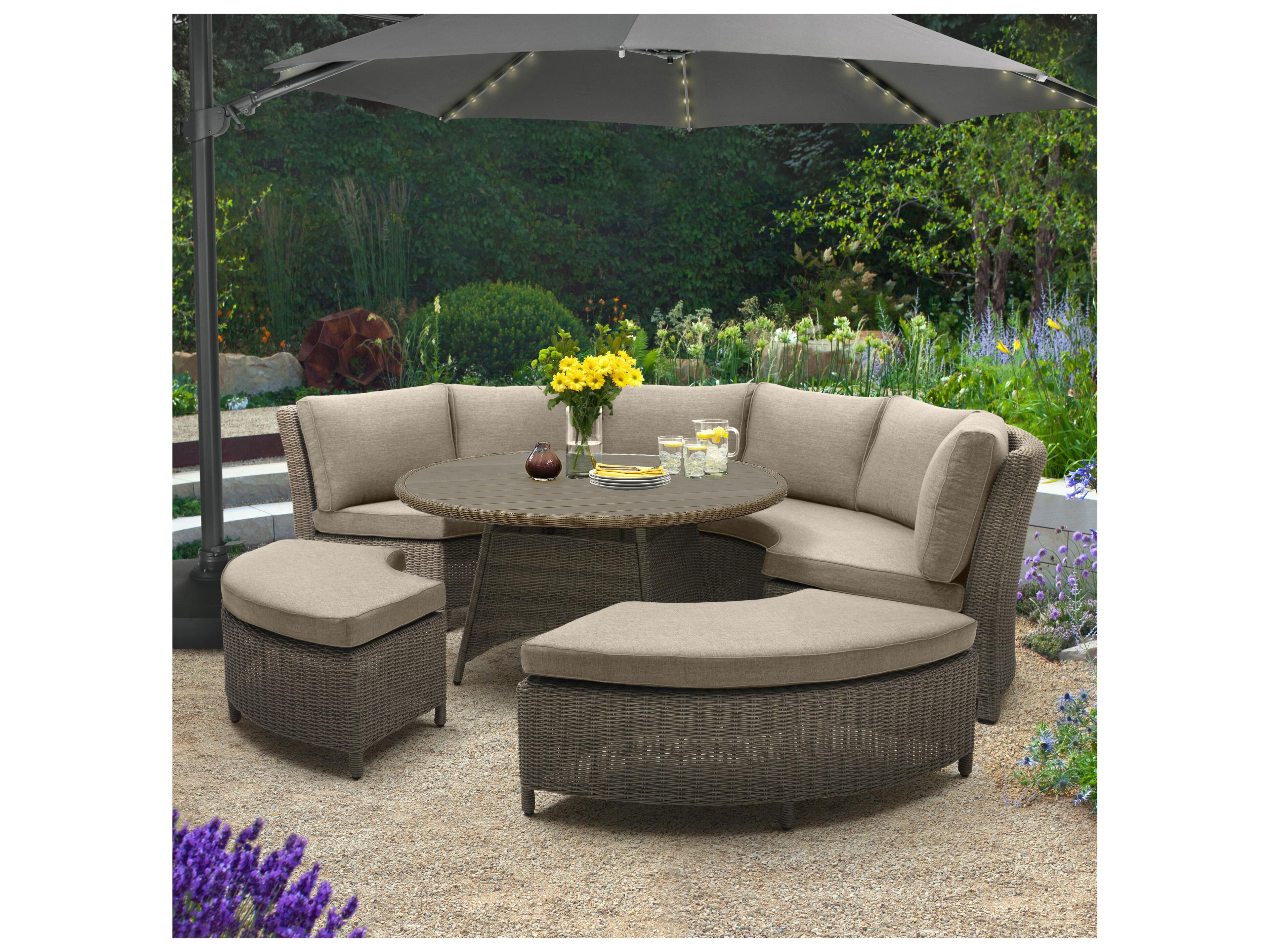 Palma Wicker Rattan Sectional Outdoor Patio Lounge Set in Cast Ash