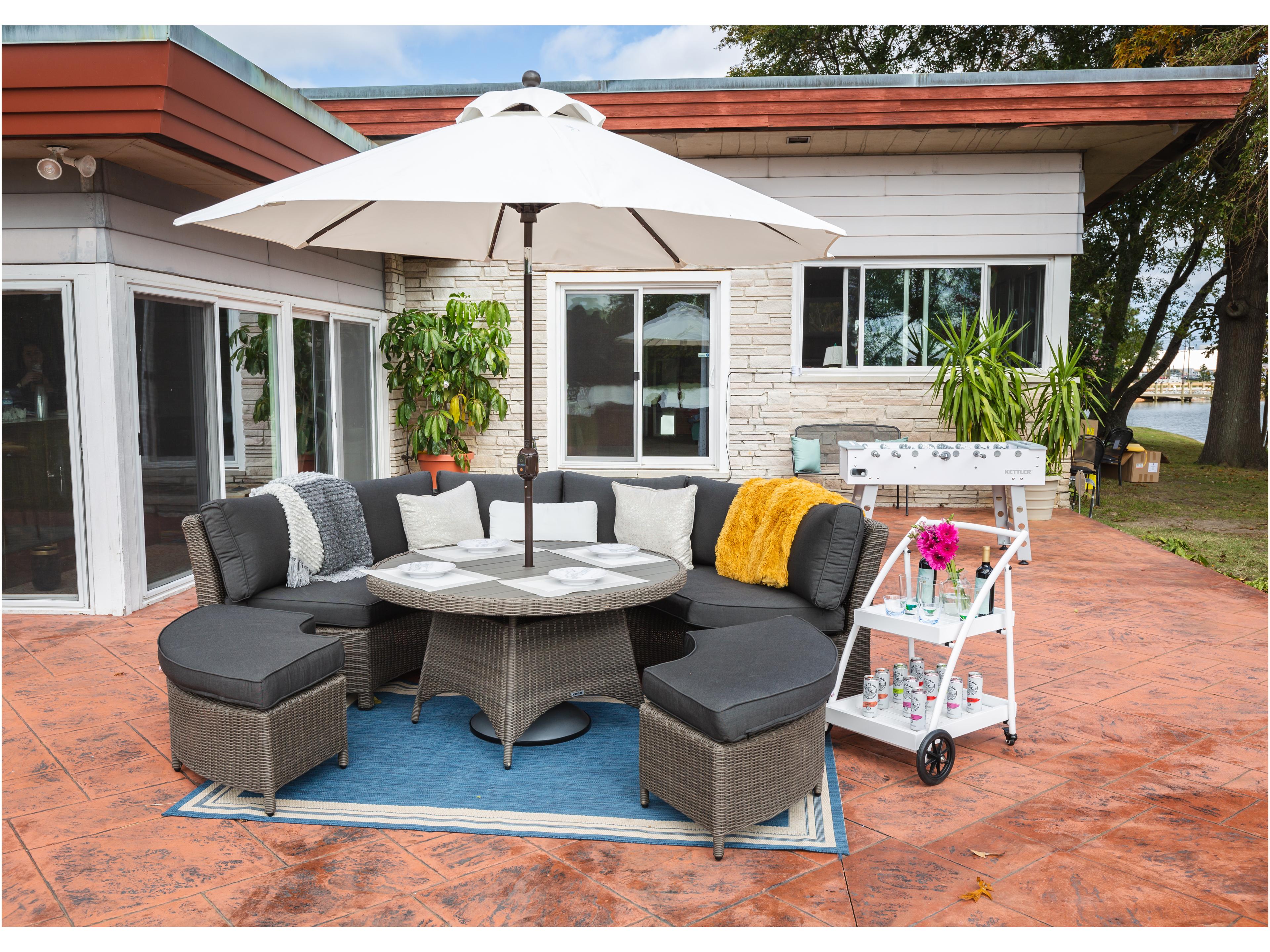 Palma Rattan Canvas Coal Aluminum Dining Set