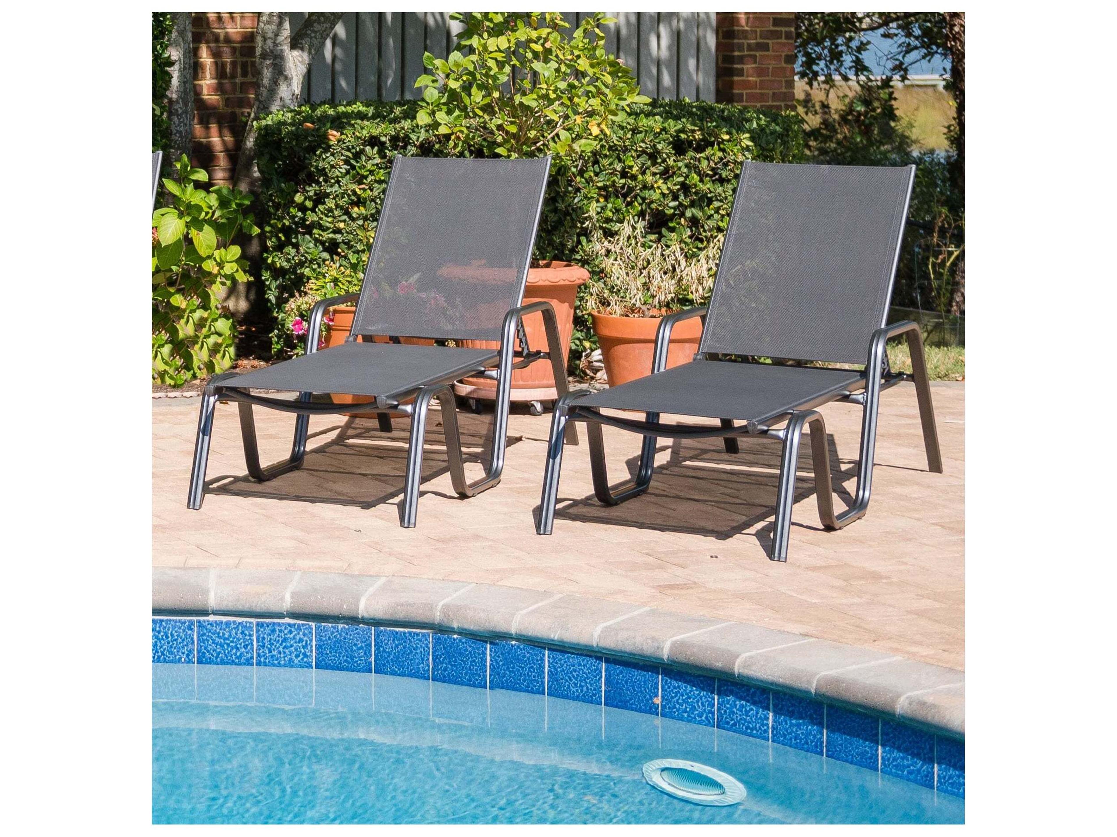 Basic Plus Aluminum Gray Stackable Patio Chaise Lounge Set in Gray Set of 2