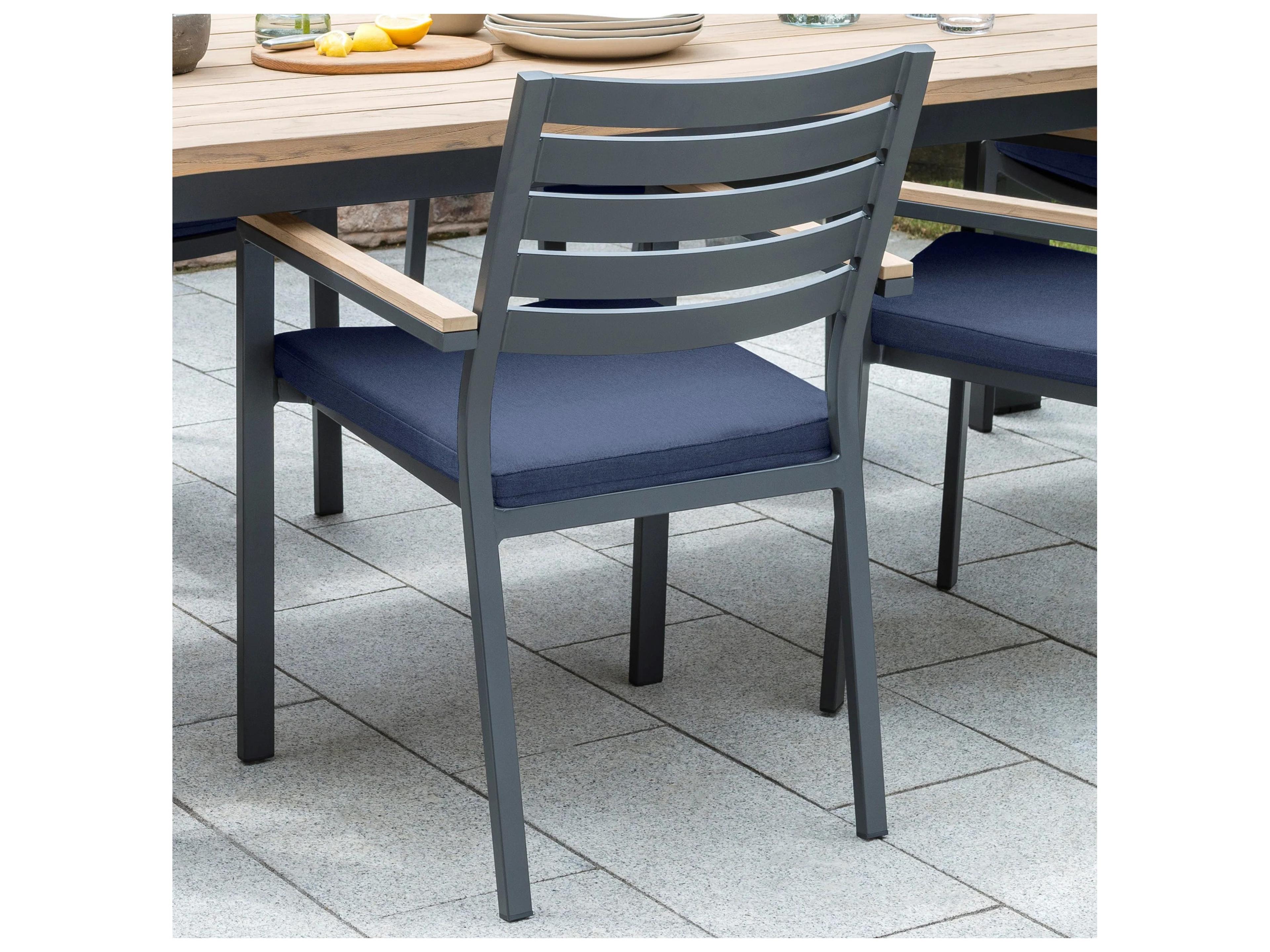 Elba Aluminum Charcoal Outdoor Patio Dining Arm Chair in Spectrum Indigo