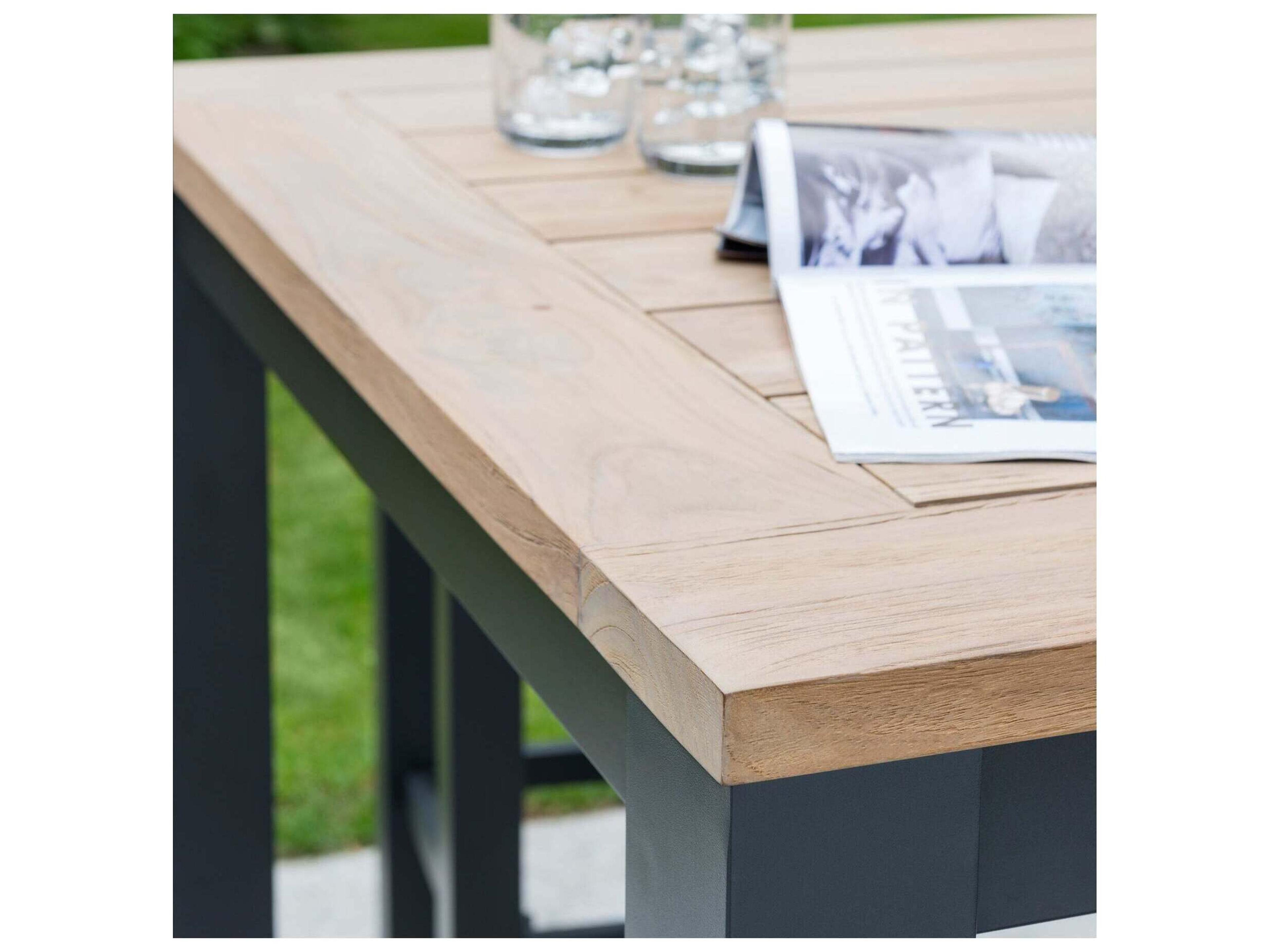 Kettler Elba Aluminum Charcoal Square Teak Top Outdoor Bar Table