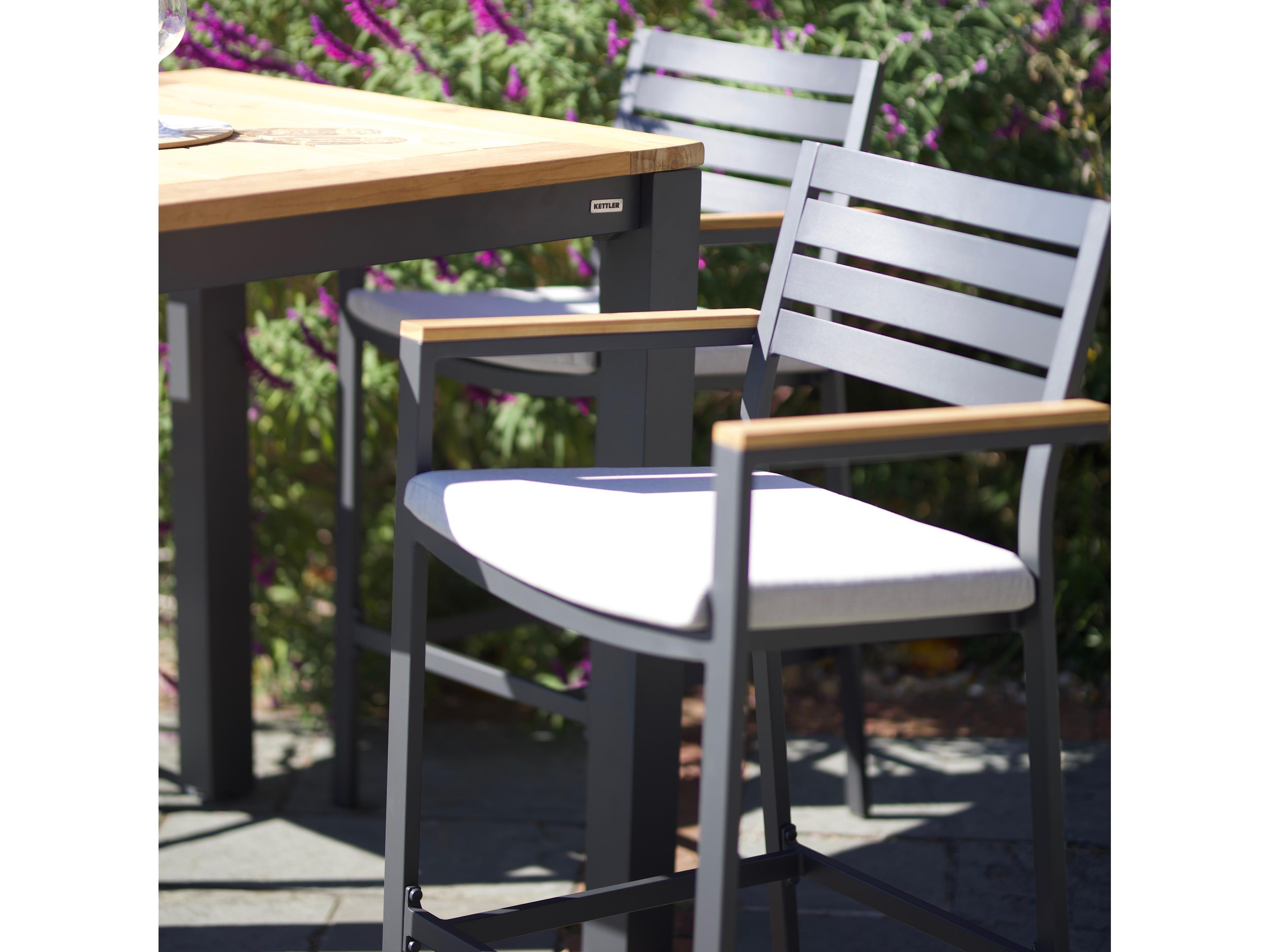 Kettler Elba Charcoal Teak Cast Silver Aluminum Cushion Bar Set