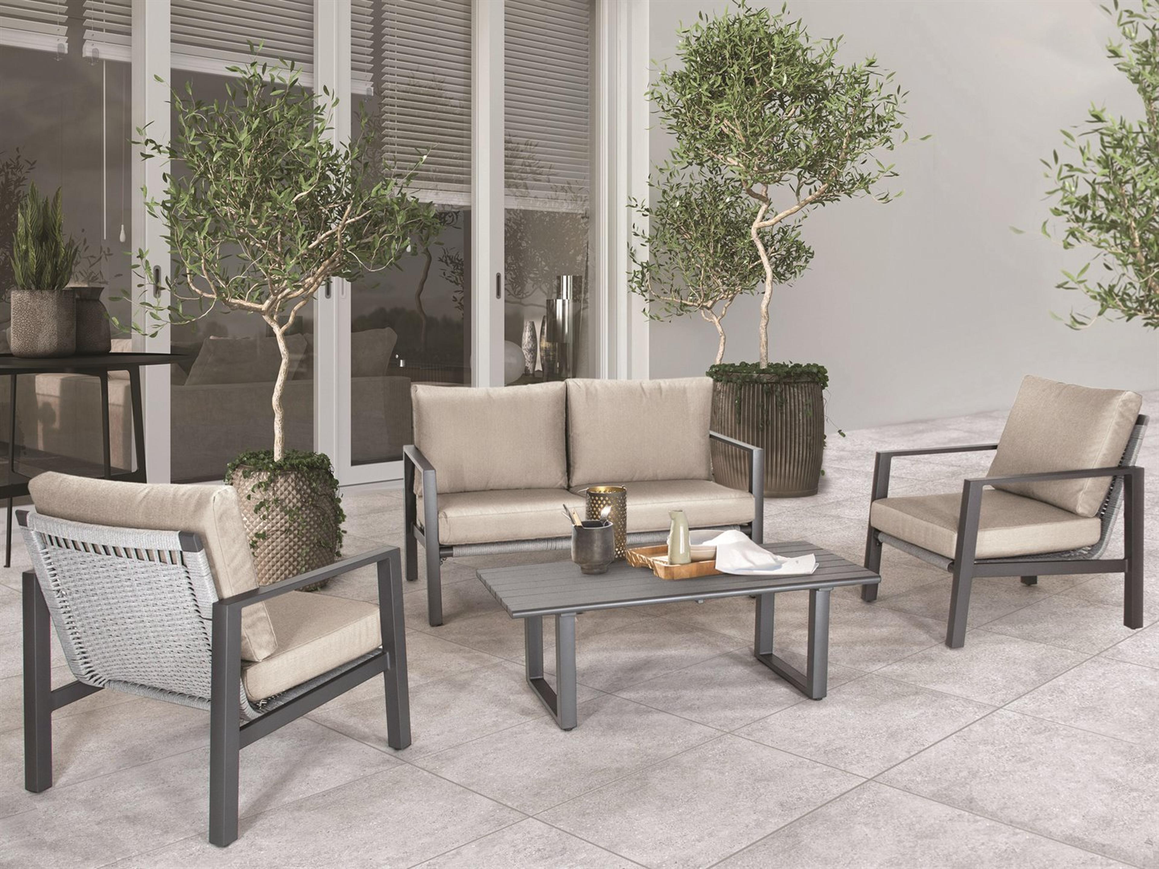 Larno Charcoal Cast Silver Aluminum Cushion Lounge Set