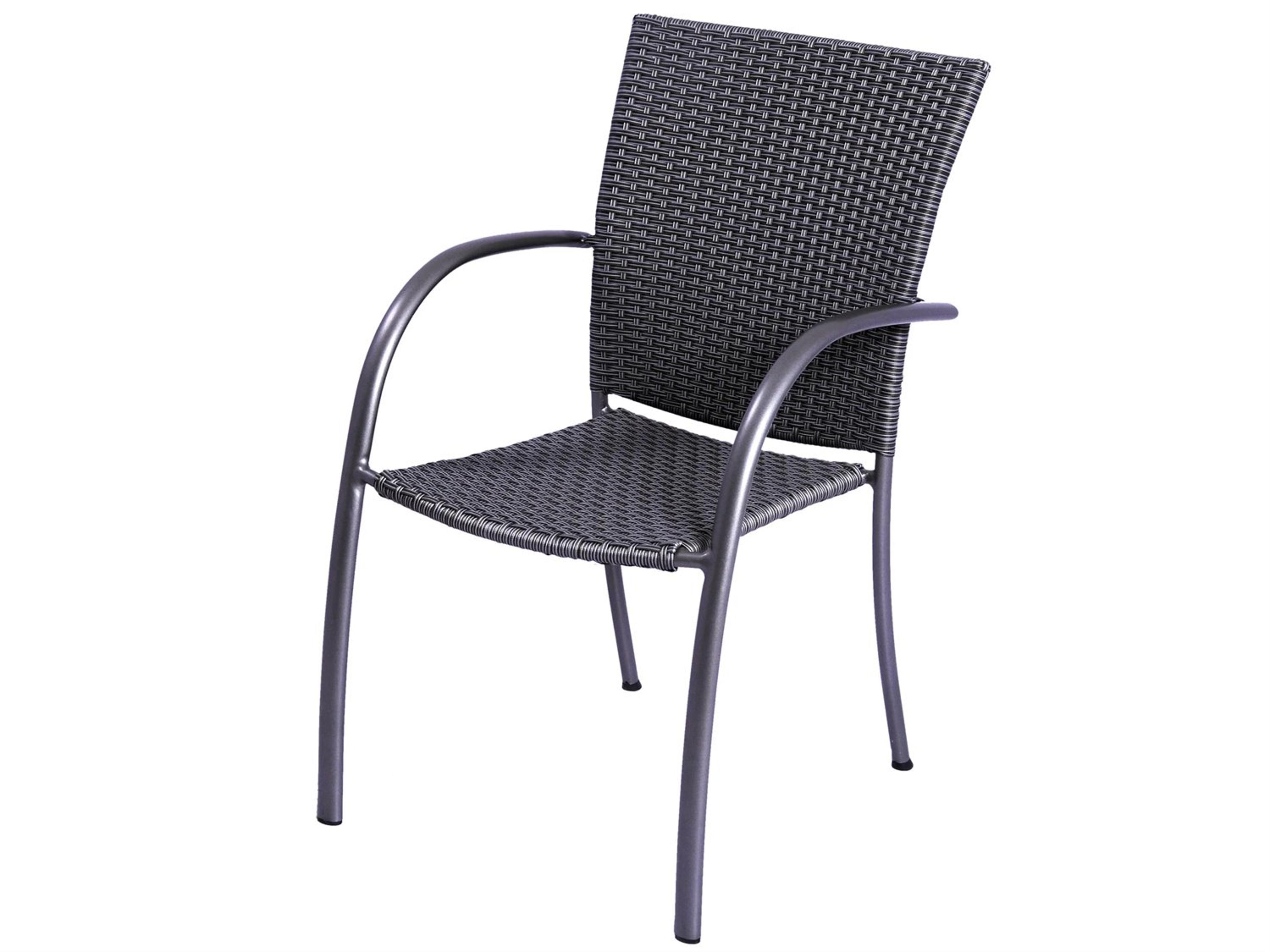 Pilano Wicker Silver Gray Stackable Patio Dining Arm Chair Set of 4