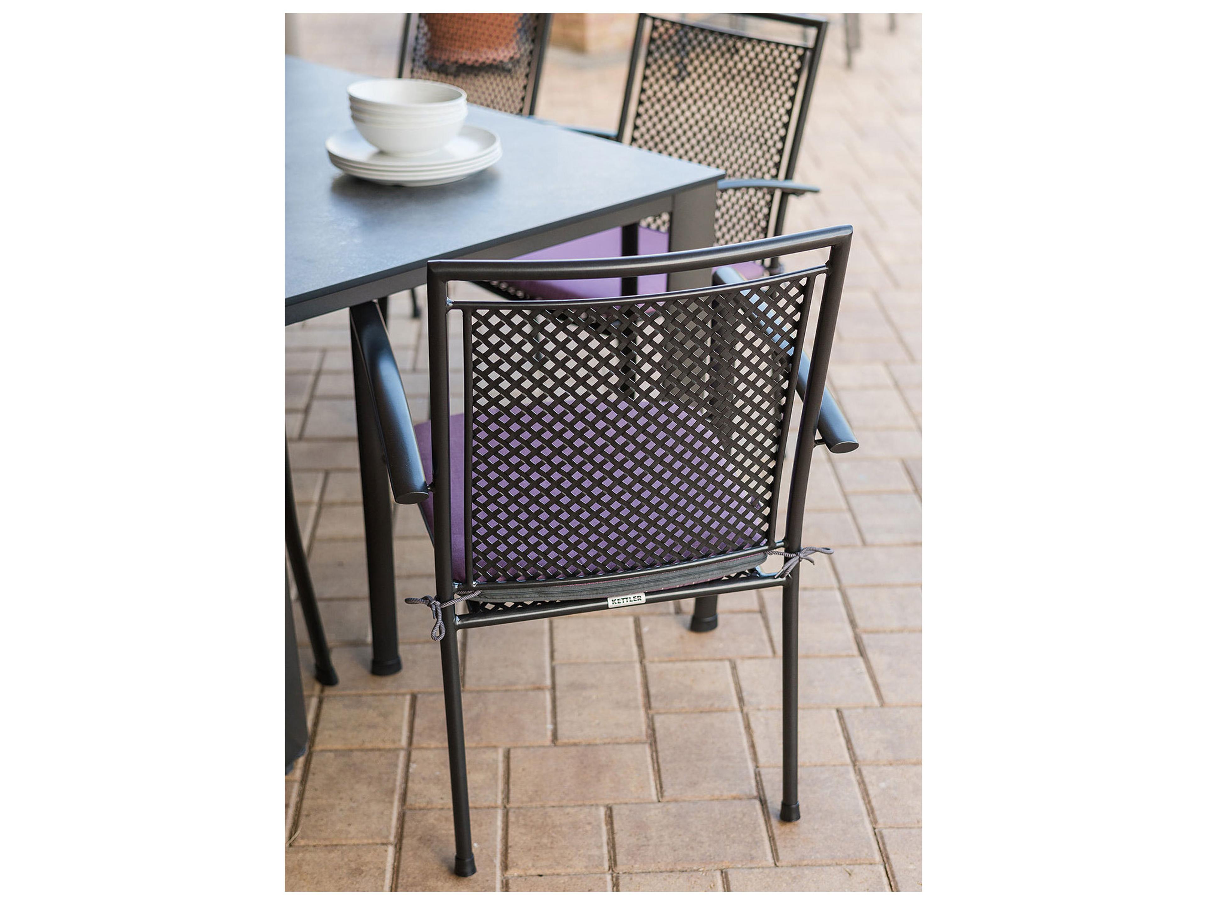 Kettler Reno Wrought Iron Gray Stackable Patio Dining Arm Chair Set of 4