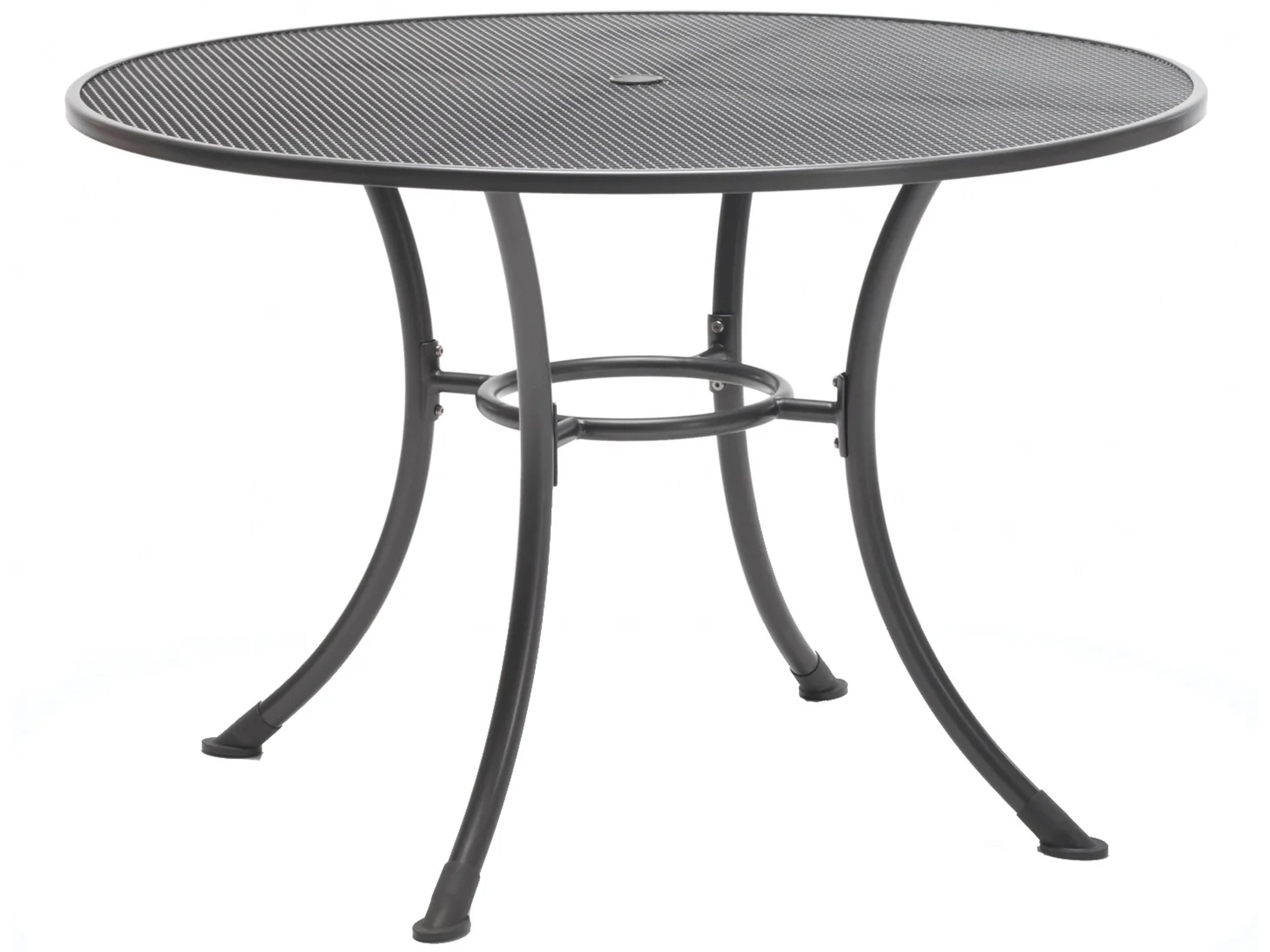 Mesh Steel Gray Round Outdoor Dining Table with Umbrella Hole
