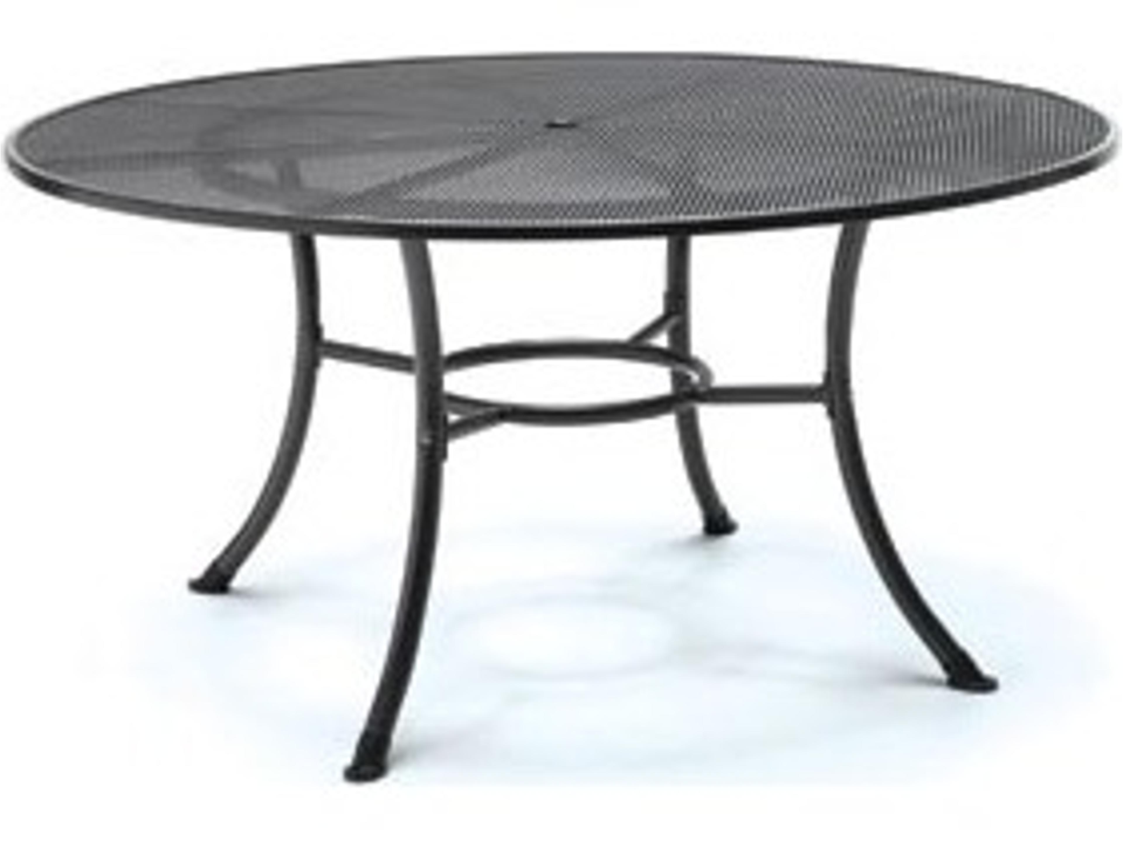 Mesh Top Steel Gray Round Outdoor Patio Dining Table with Umbrella Hole