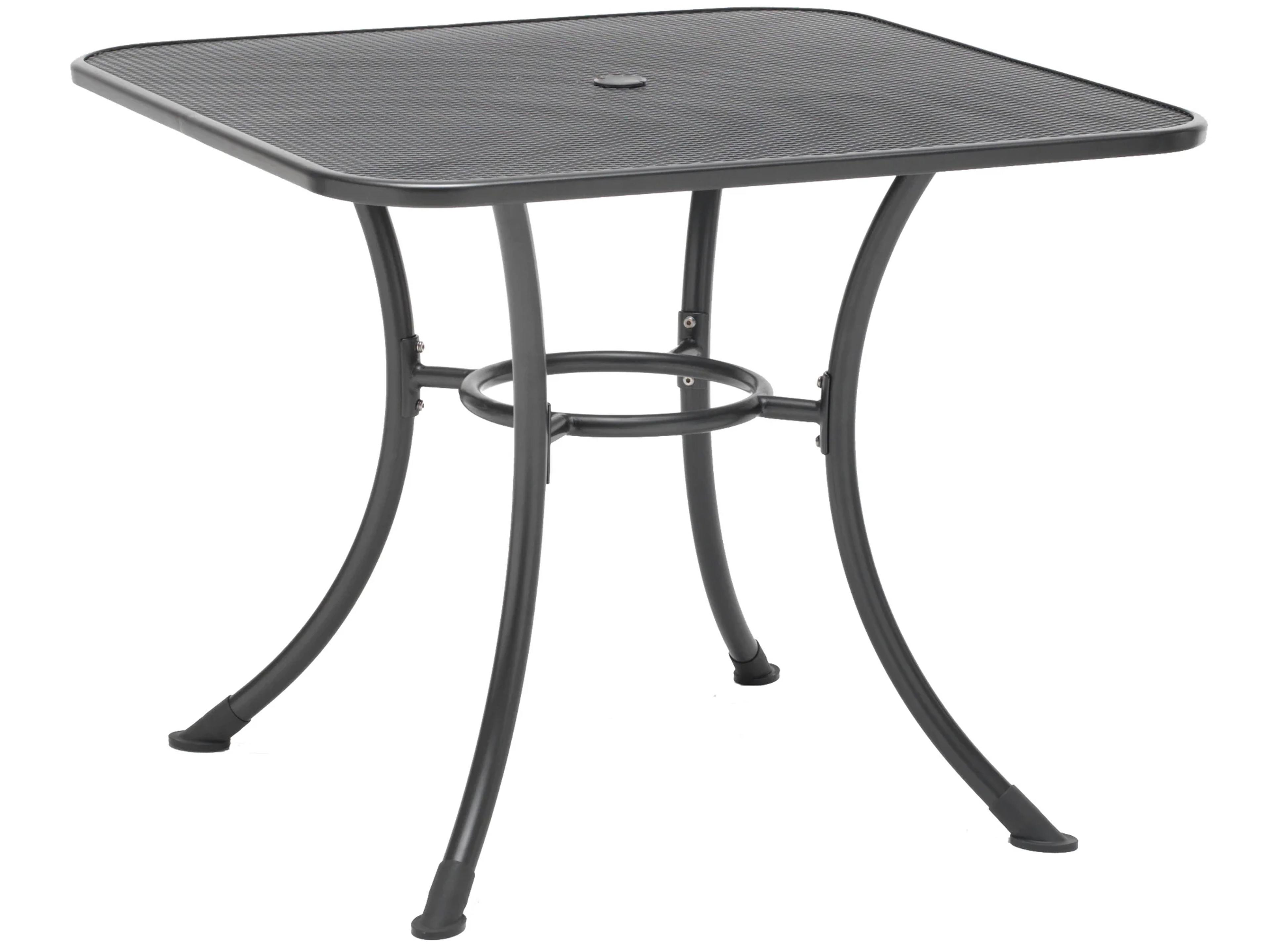 Mesh Steel Gray Square Dining Table with Umbrella Hole