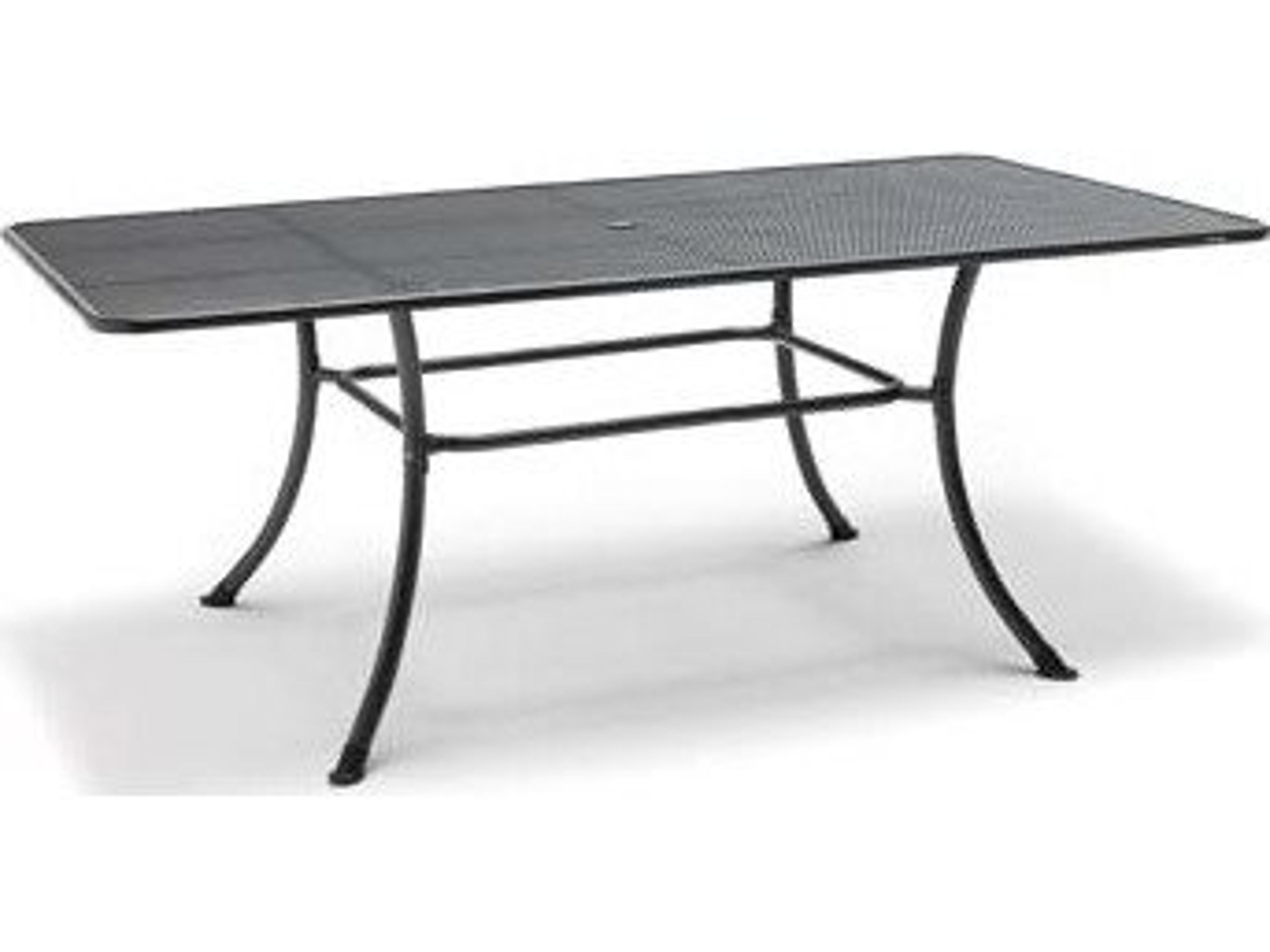 Mesh Top Steel Gray Rectangular Outdoor Patio Dining Table with Umbrella Hole